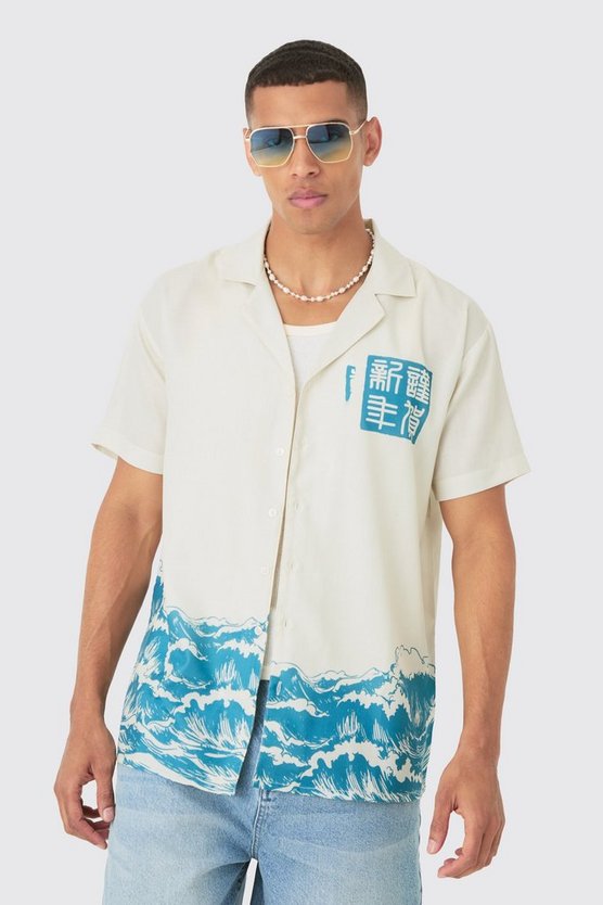 Oversized Linen Look Wave Shirt