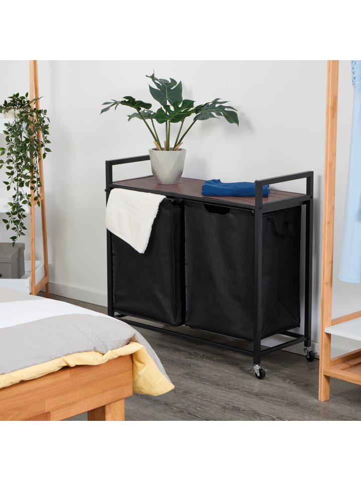 relaxdays Wäschekorbregal in Schwarz/ Braun - (B)80 x (H)75,5 x (T)33 cm günstig kaufen onesize
