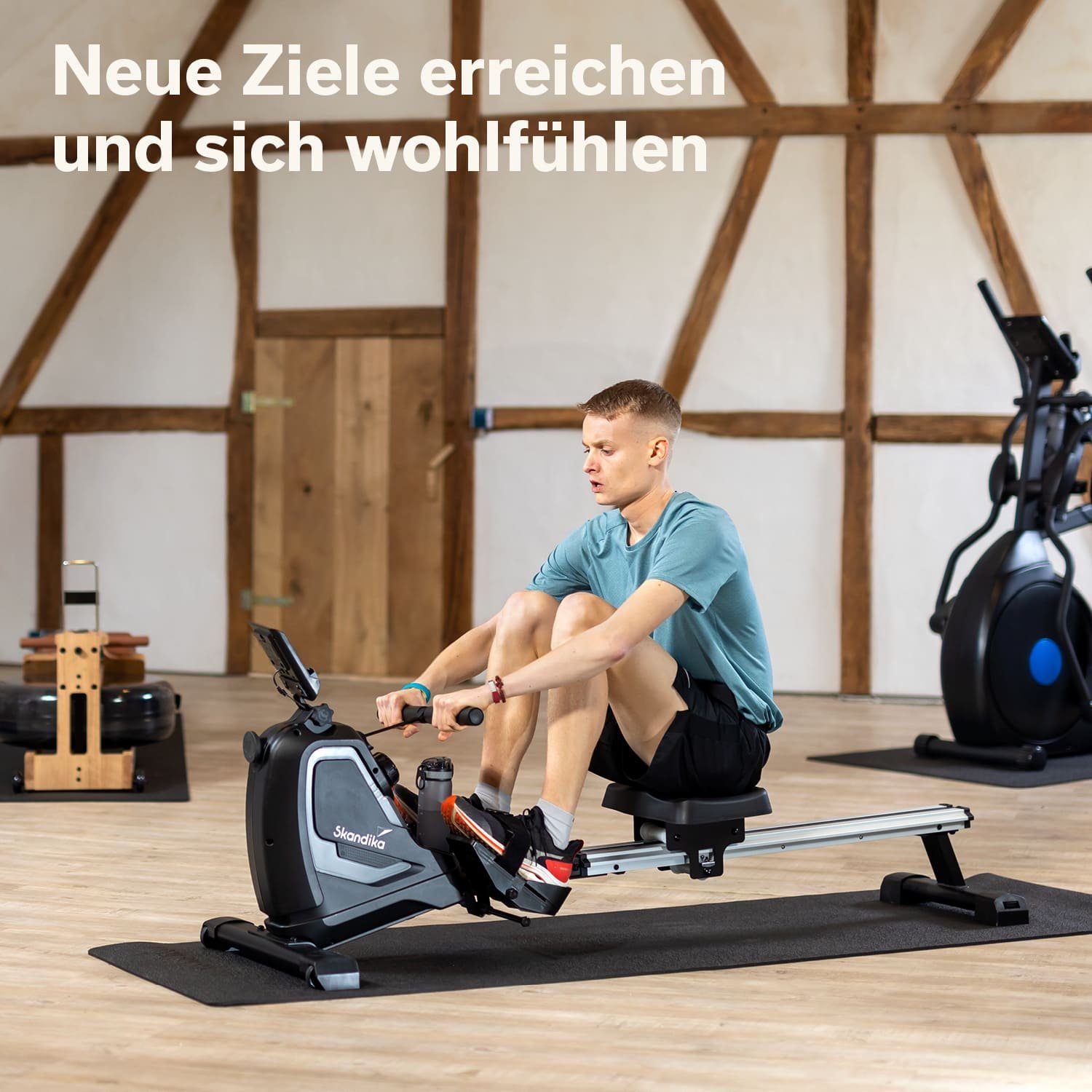 Skandika Rudergerät Venn (grau) mit Multifunktionscomputer, Ruderergometer, Tablet-Halterung