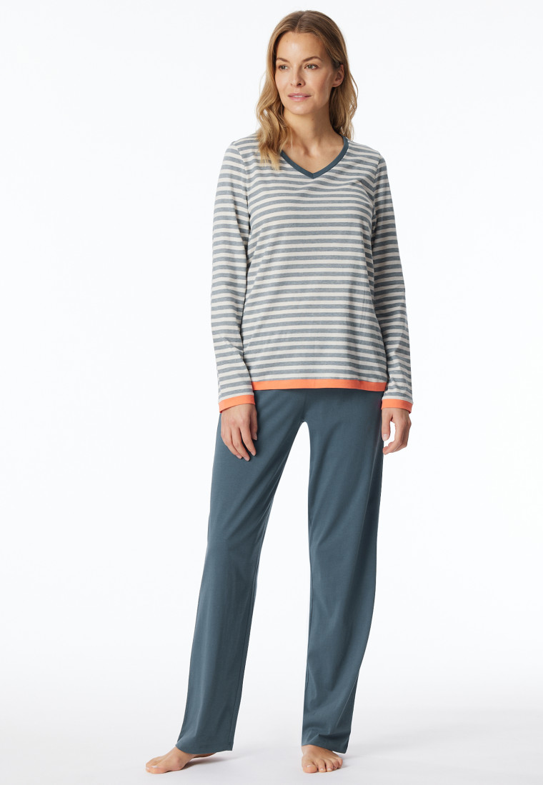 Schlafanzug lang Ringel jeansblau - Casual Essentials