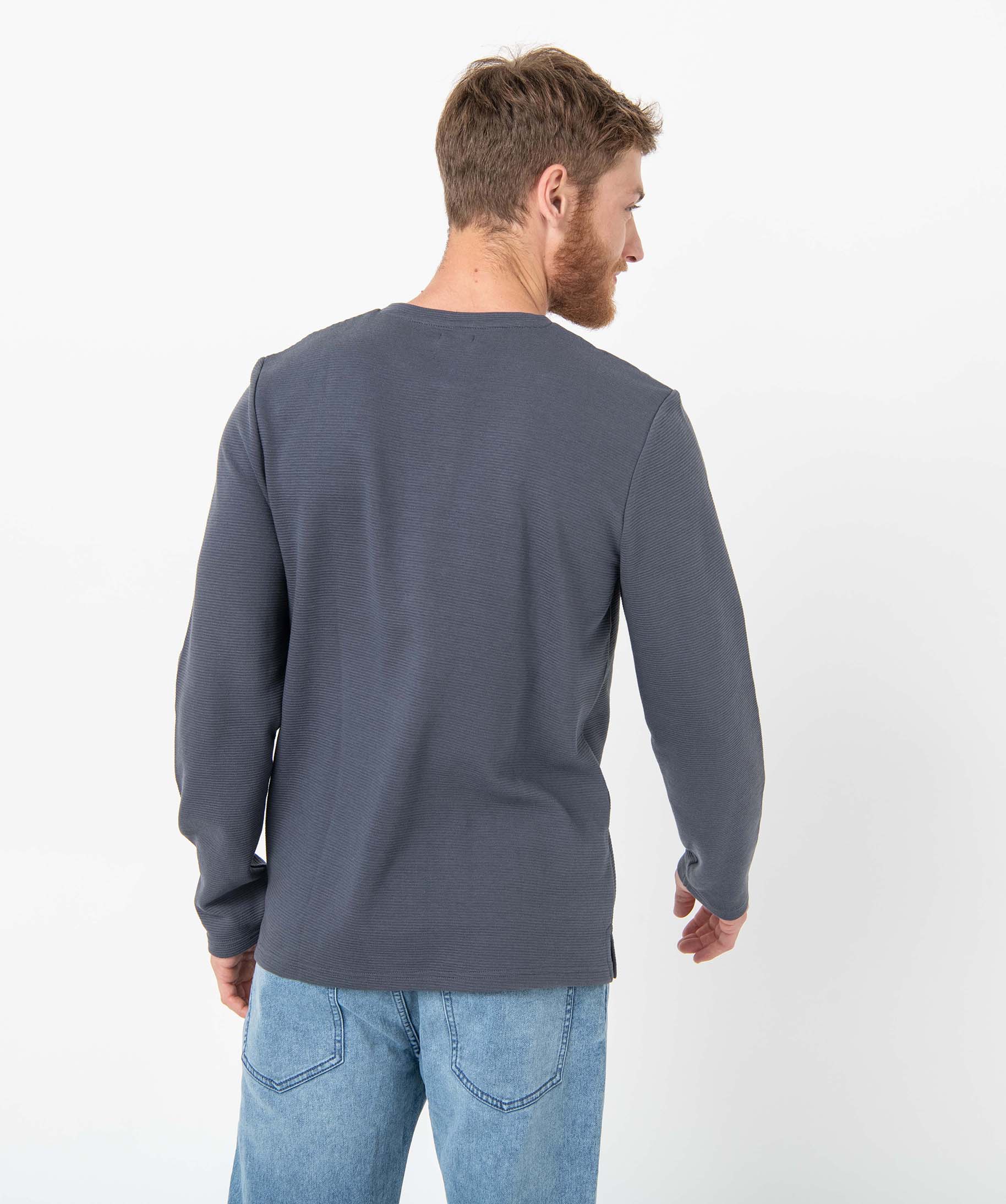 Tee-shirt homme à manches longues à col boutonné bleu | GEMO
