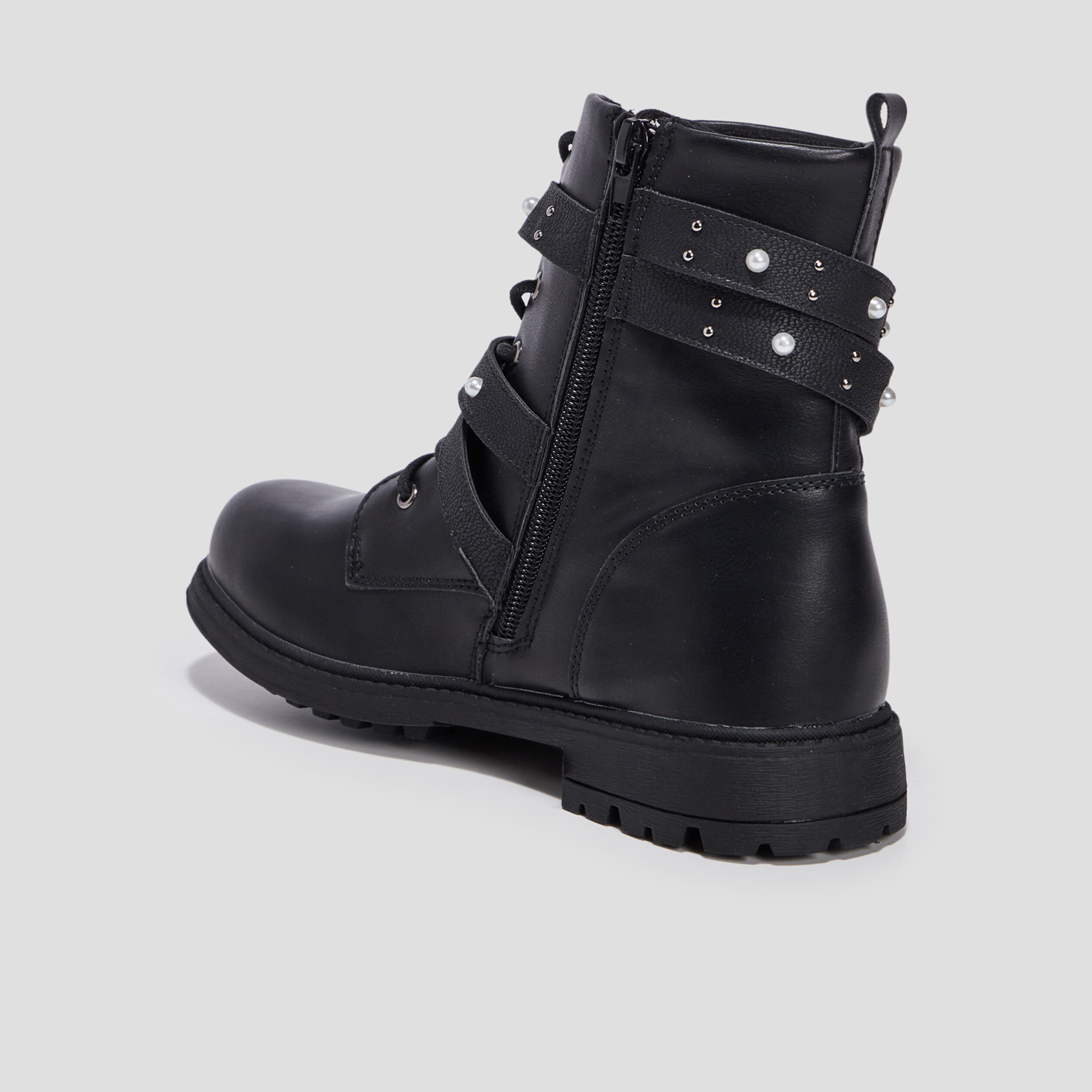 Bottines avec brides cloutées noir fille | La Halle