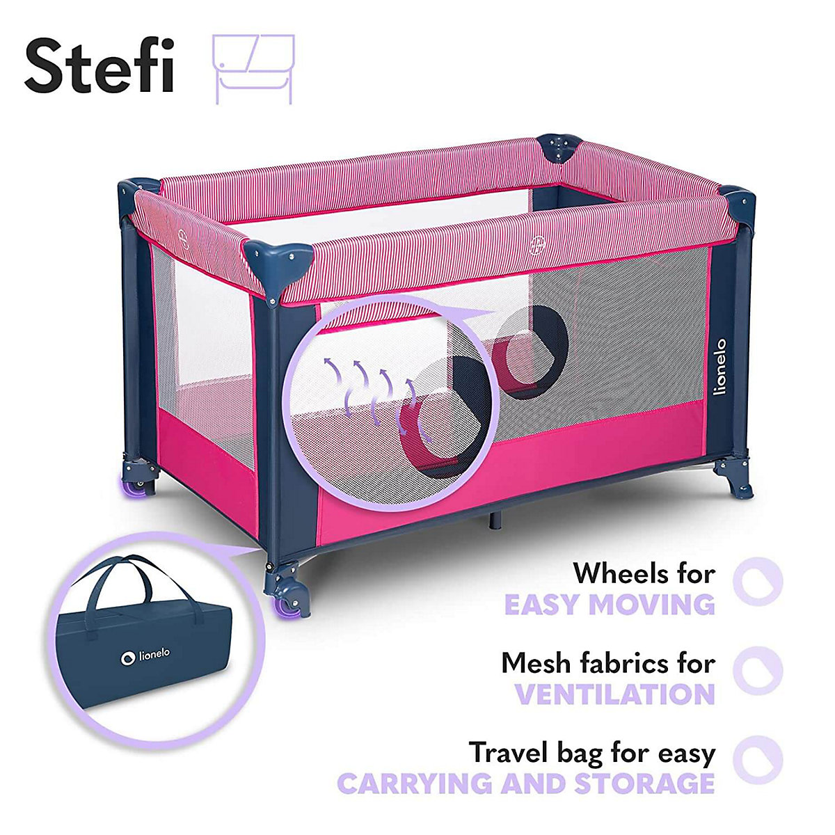 Beistellbett Stefi Pink Rose Baby Laufstall Kinderbett Reisebett ab Geburt bis 15 kg Laufstall