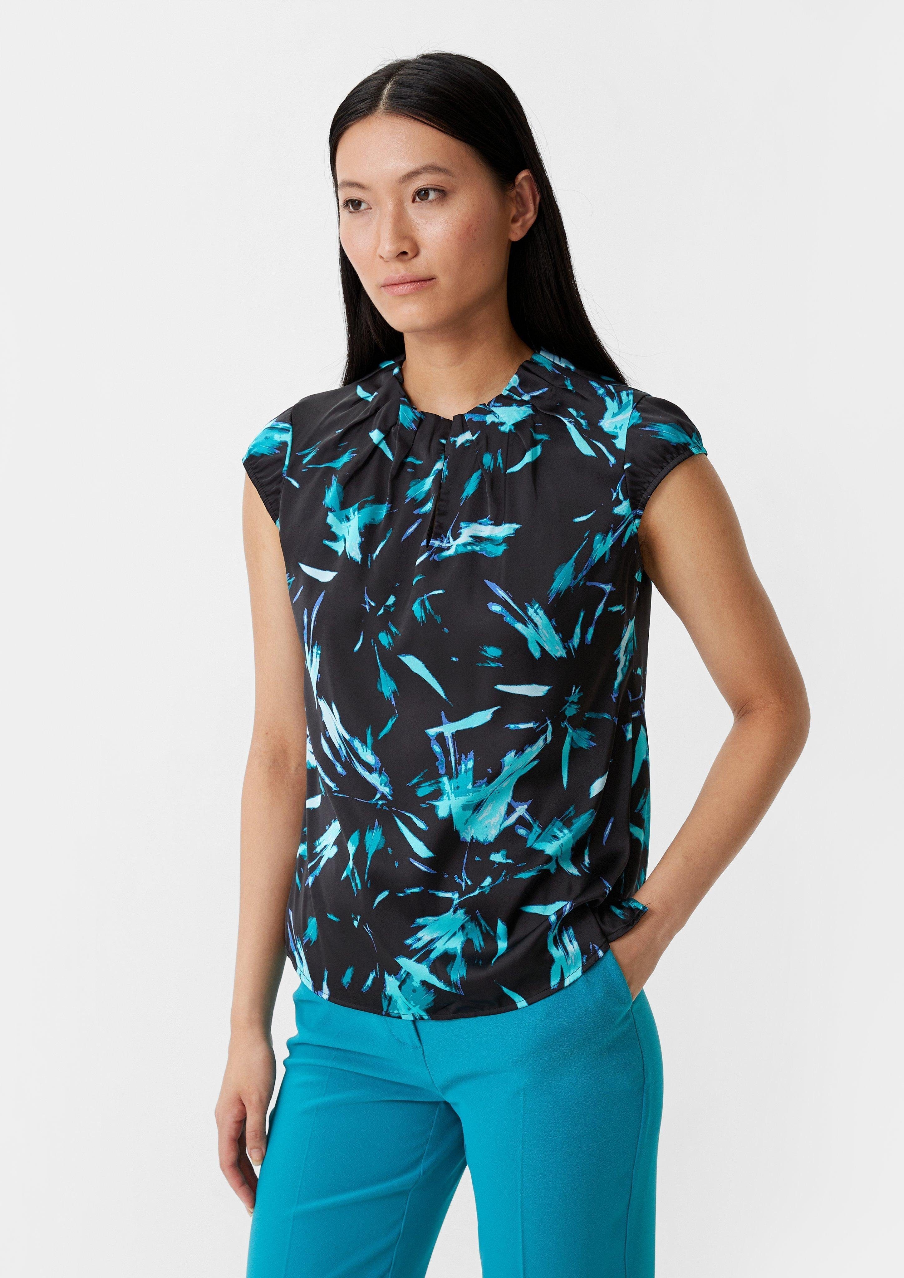 Comma Kurzarmbluse Satinbluse mit Raffung Raffung