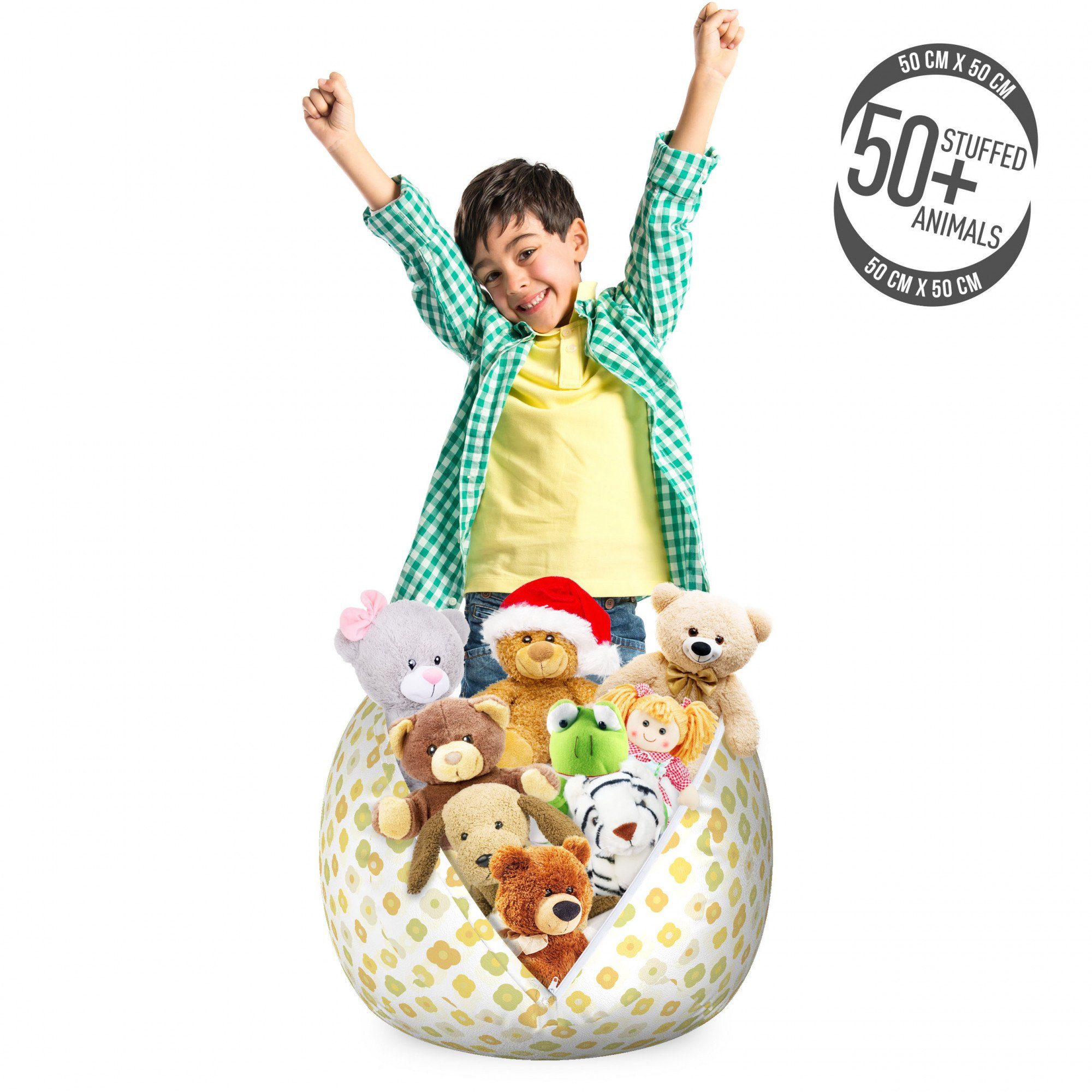Abakuhaus Spielzeugtruhe Gefüllter Tier Organizer Waschbare Tasche für Kinder, Grün Gelb Blumen Gänseblümchen