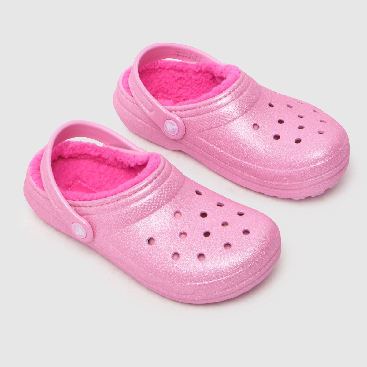 Crocs rosa klassiska fodrade glitterträsko flickor juniorsandaler