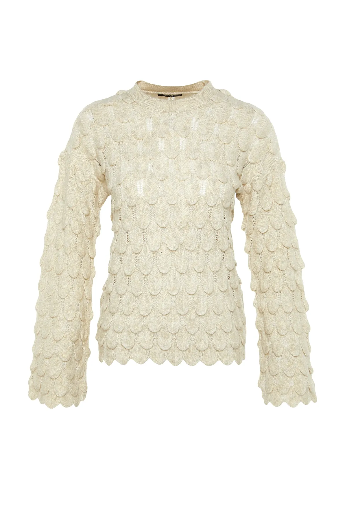 Trendyol Collection  Stone Selbstgemusterter Strickpullover mit Rundhalsausschnitt TWOAW24KZ00209