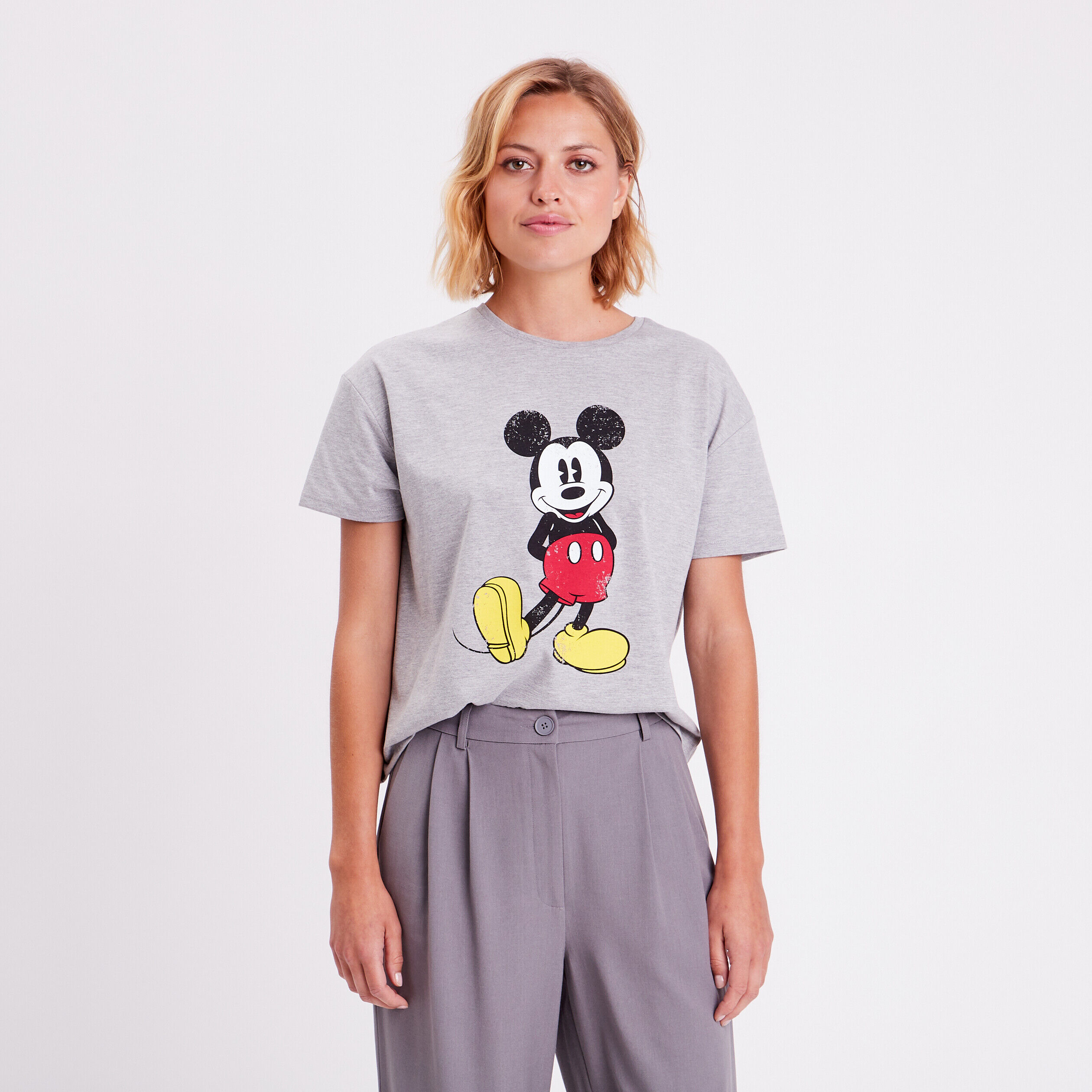 T-shirt manches courtes Mickey gris clair femme | Cache Cache