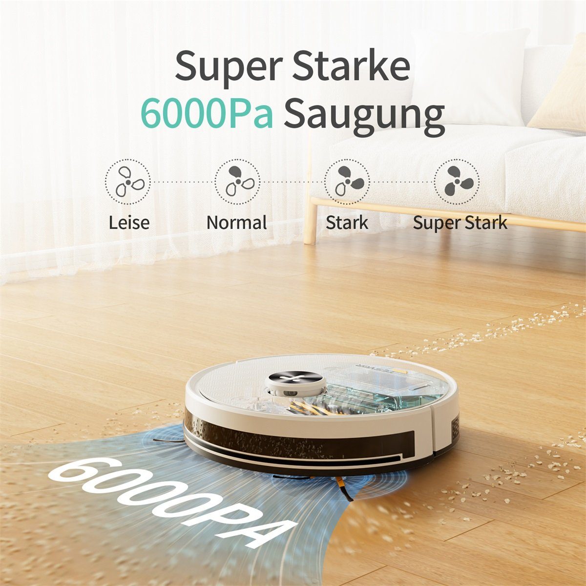 Tesvor Saugroboter S7 Pro Lasernavigation 5200mAh mit Wischfunktion 6000PA, Mit Staubbox beutellos,6000Pa