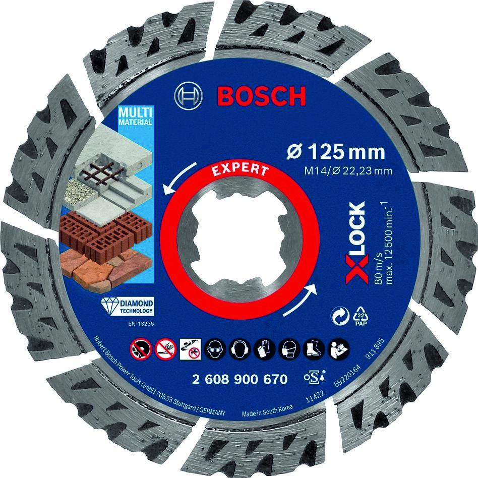 Disc diamantat de tăiere Bosch Blue Accessories 2608900670 Expert MultiMaterial X-LOCK 125 x 22,23 x 2,4 x 12 mm