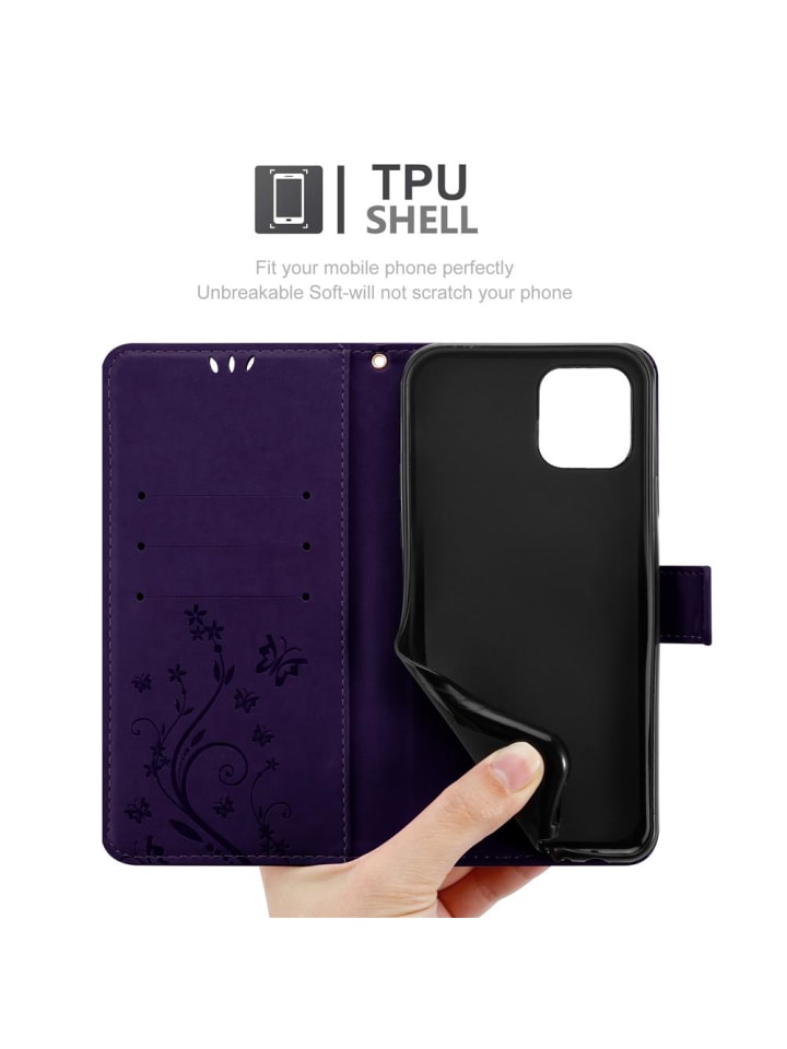 cadorabo Hülle für Apple iPhone 12 / 12 PRO Blumen Design in FLORAL DUNKEL LILA günstig kaufen onesize