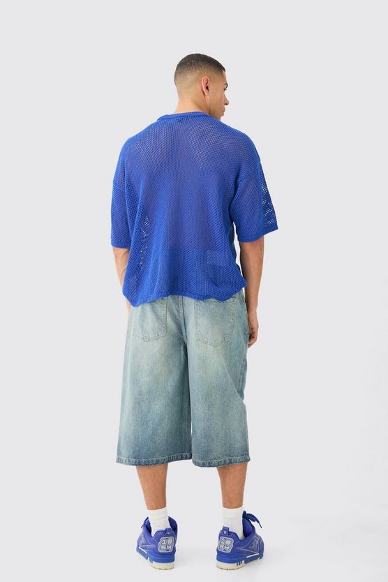 Oversize T-Shirt in Cobalt mit Naht