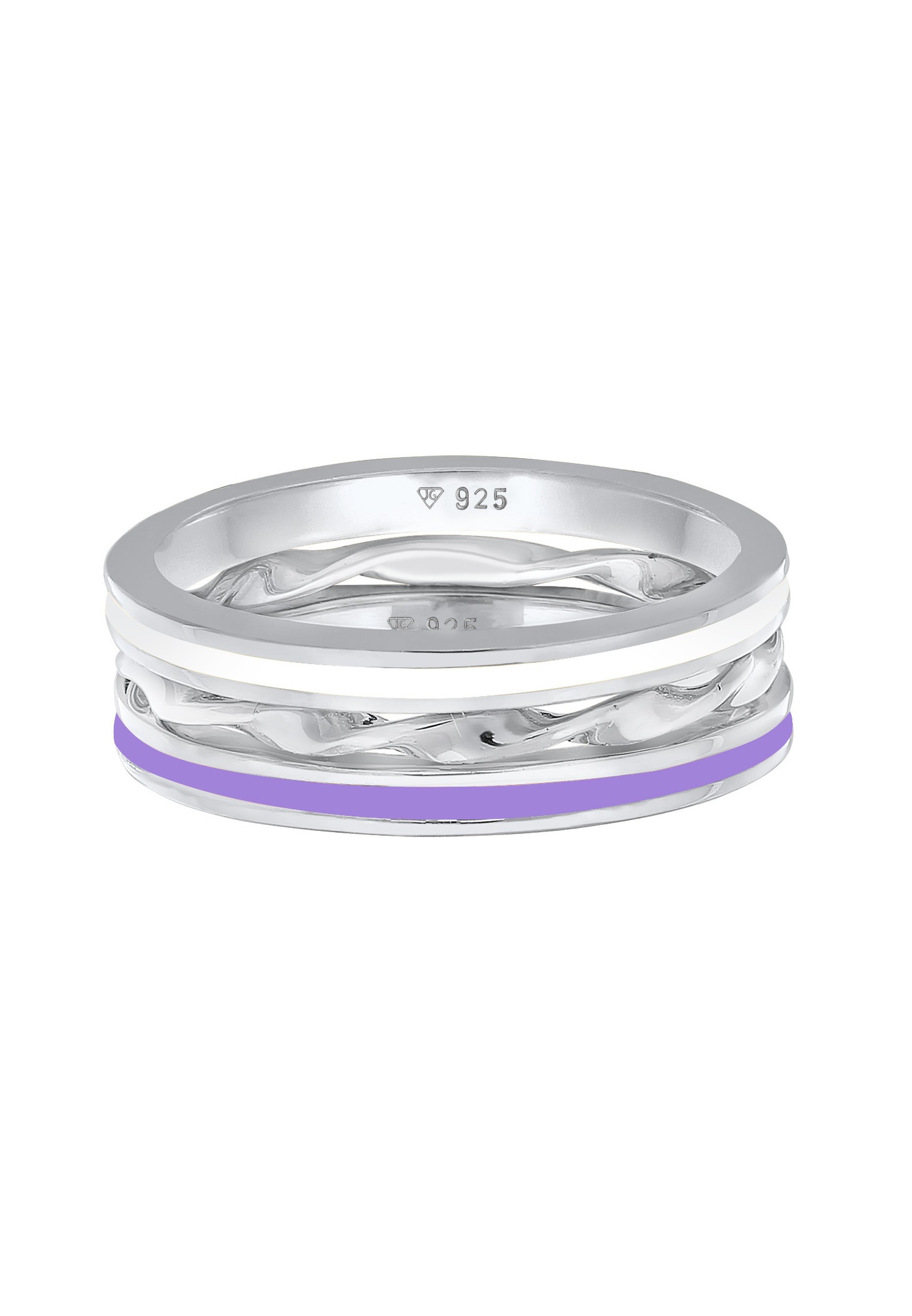 Conjunto básico de tres piezas de joyería Elli para mujer, con diseño retorcido y esmalte lila, en plata de ley 925.