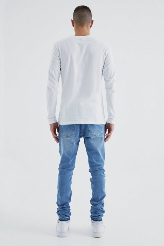 Zerrissene gerippte Skinny Jeans