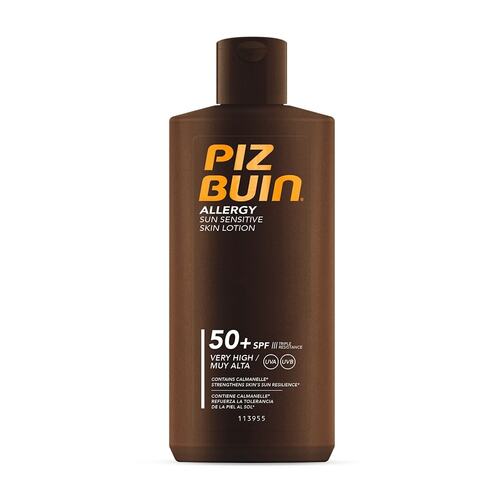 Lotion solaire Piz Buin pour peaux sensibles et allergiques, FPS 50+
