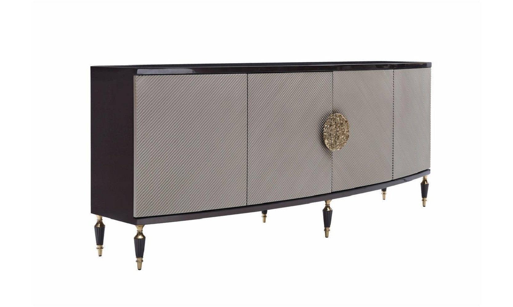 JVmoebel Esszimmer-Set Luxus Essgruppe Essecke Esstisch Stühle Schwarz 9tlg Esszimmer Holz, (9-St., 1x Esstisch+6x Stühle+1x Sideboard+1x Spiegel), Made in Europa
