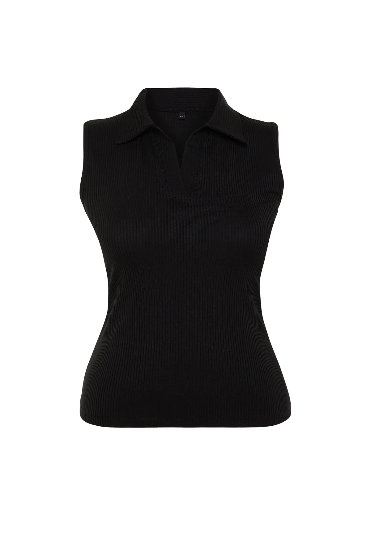 Trendyol Curve  Schwarze figurbetonte Stretch-Strickbluse mit Polokragen TBSSS24AF00065