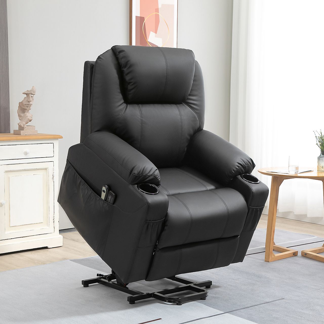 HOMCOM Elektrischer Aufstehsessel, Massagesessel mit Liegefunktion, Schwarz