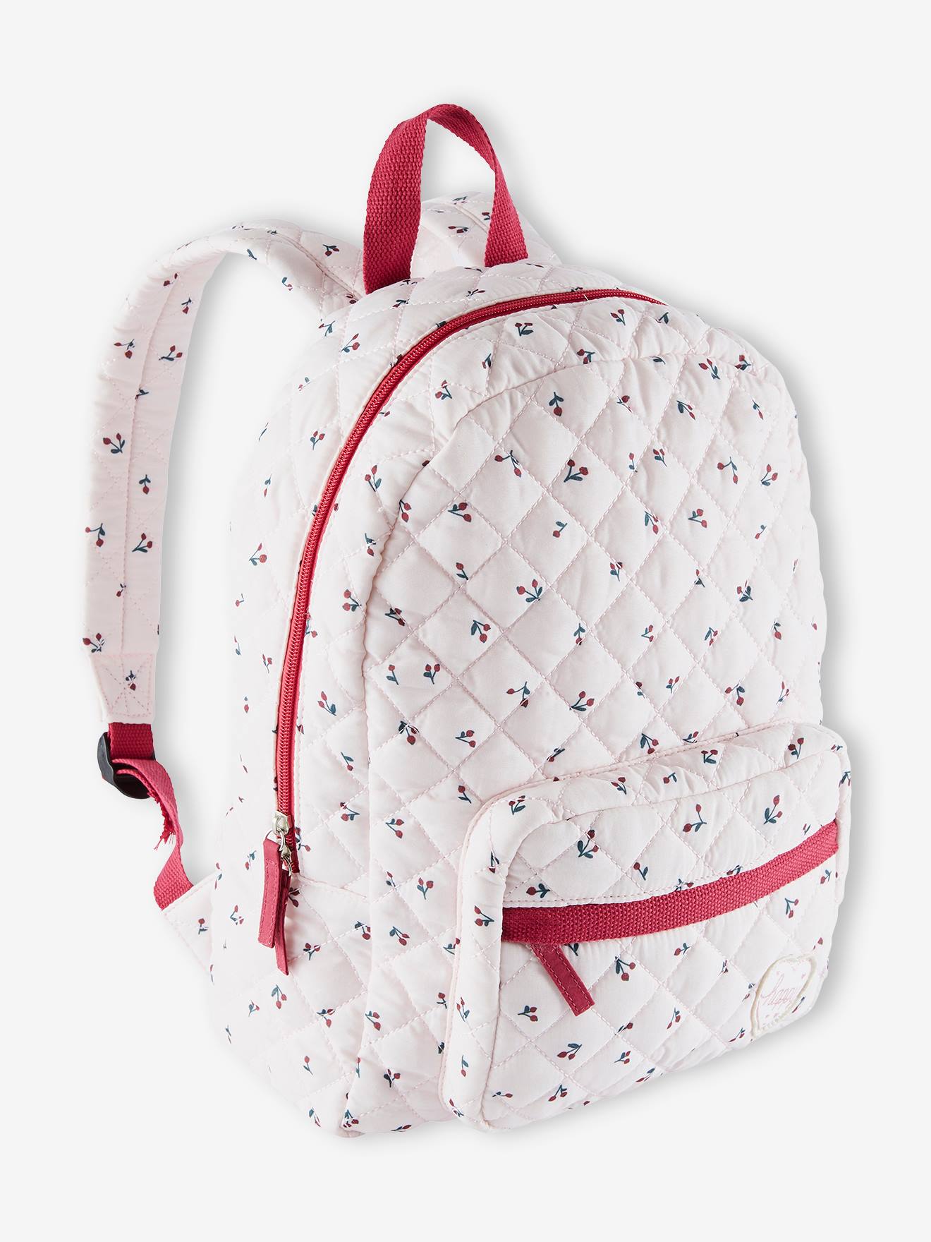 Sac à dos matelassé motifs cerises fille rose imprimé