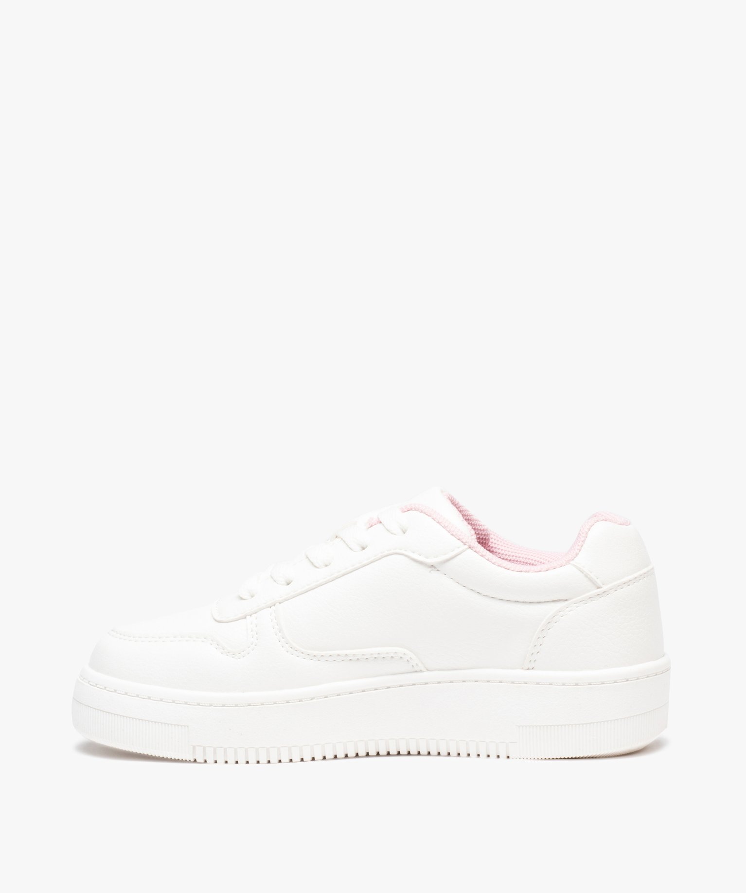 Baskets fille unies à lacets avec semelle épaisse blanc | GEMO
