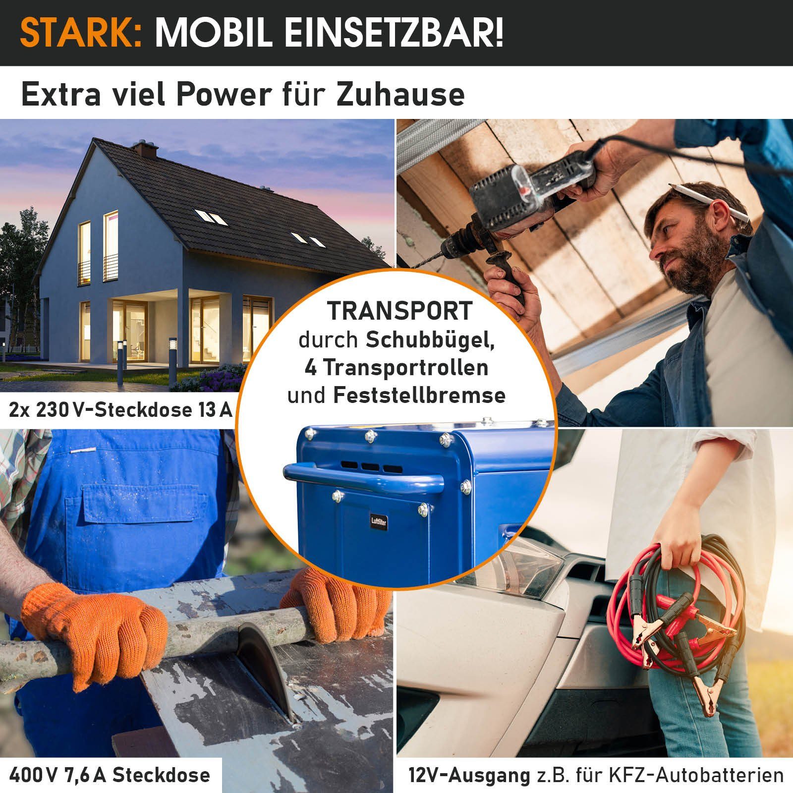 BRAST Stromerzeuger Diesel 5,7kW (7,7PS) mit 418cm³ 5000 Watt 4-Takt-Dieselmotor E-Start, (Zahlreiche Anschlüsse für flexiblen Einsatz lange Laufzeit), Generator Stromgenerator