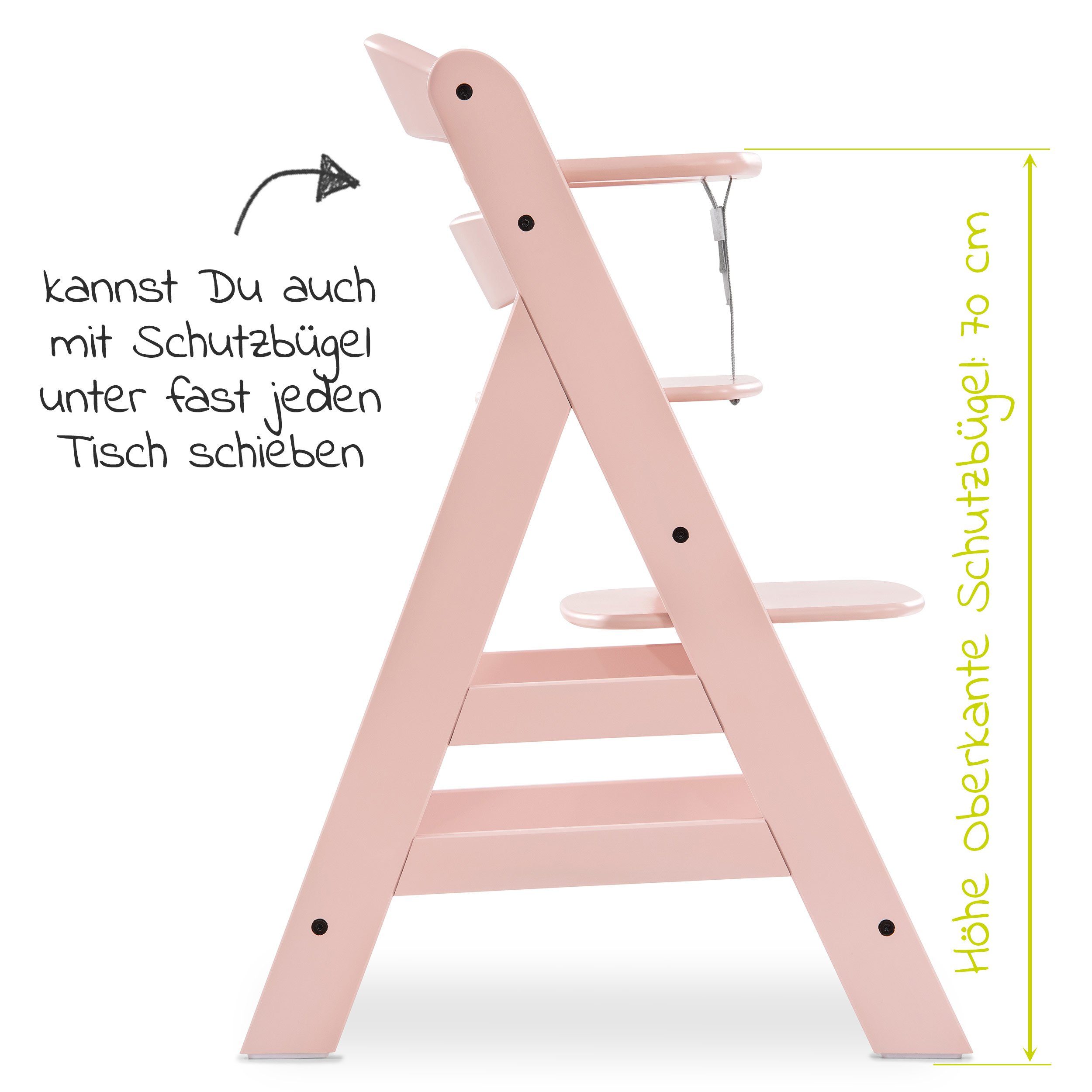 Hauck Hochstuhl Alpha Plus Rose (2 St), Mitwachsender Holz Kinderhochstuhl mit Sitzauflage höhenverstellbar