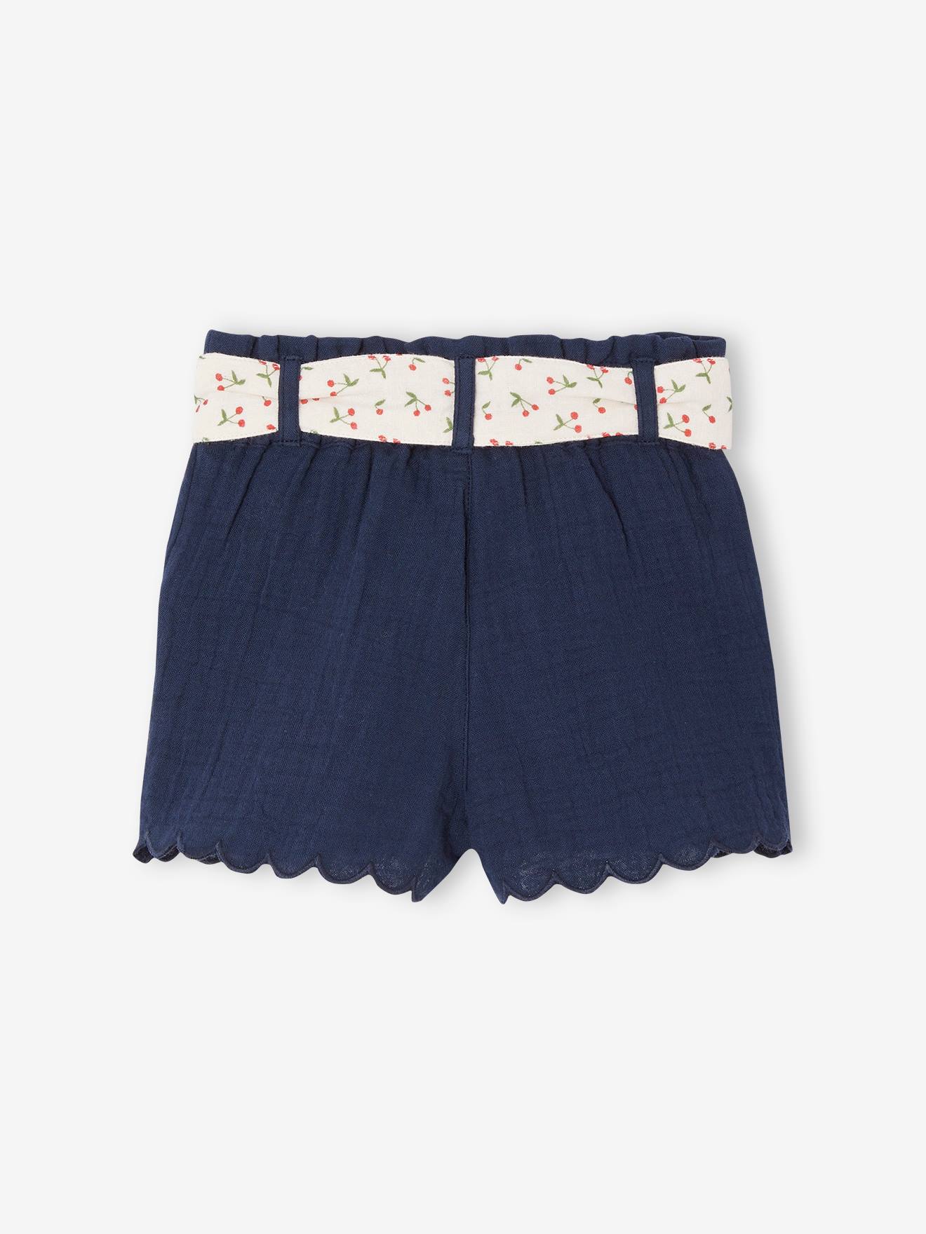 Vertbaudet Baby Musselin-Shorts mit Blumengürtel - aprikose