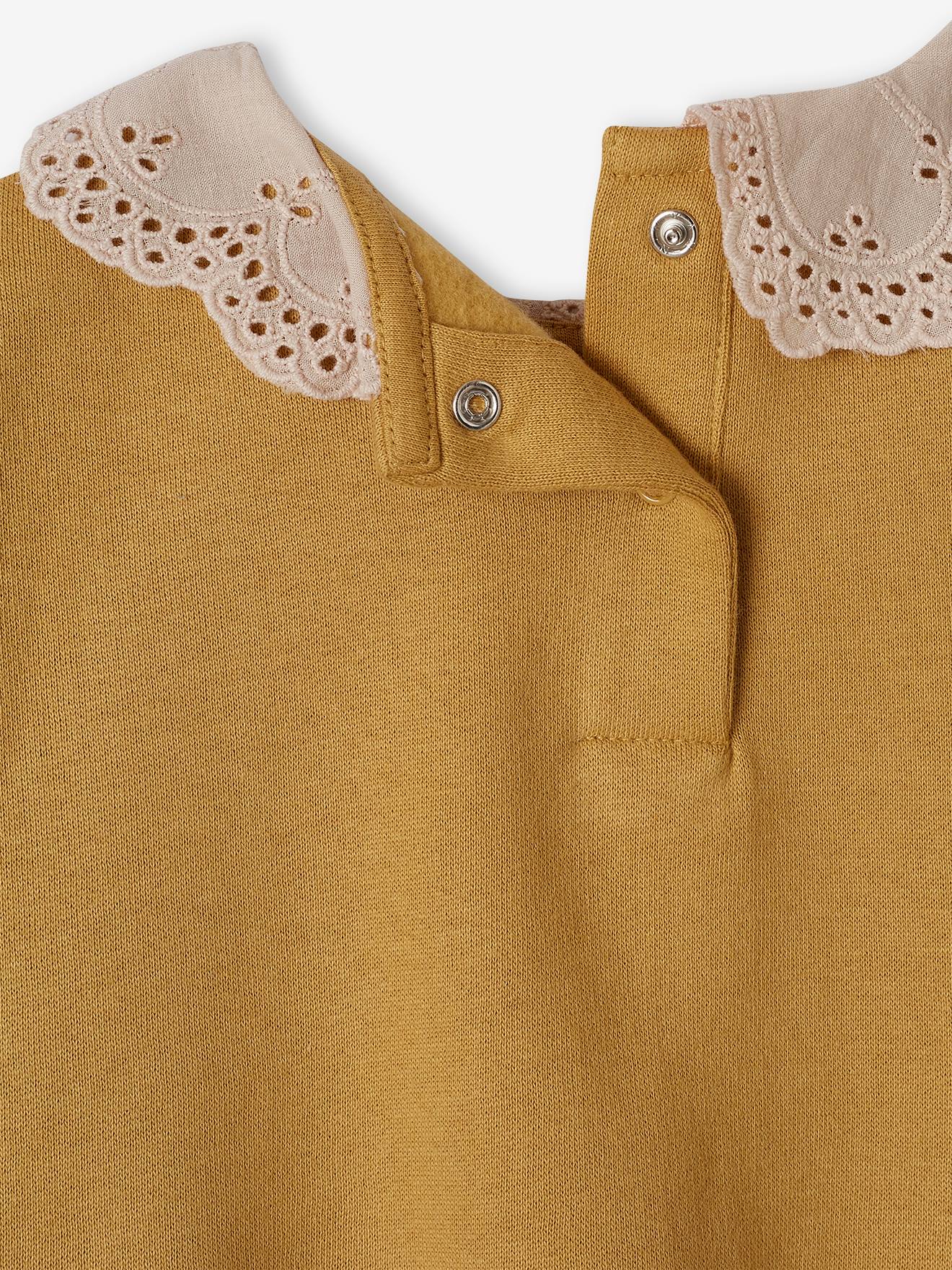 Sweat en molleton bébé col en broderie anglaise bois de rose