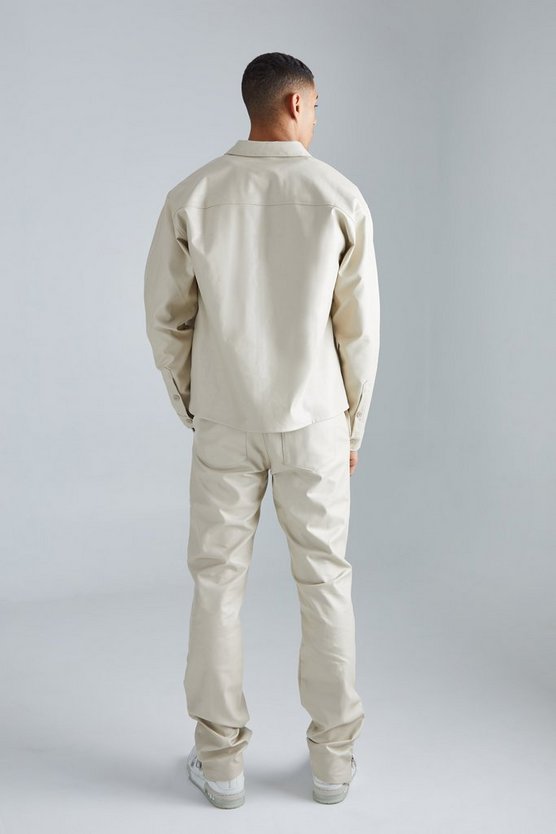 Bestickte PU-Hose mit geradem Bein und Reißverschluss