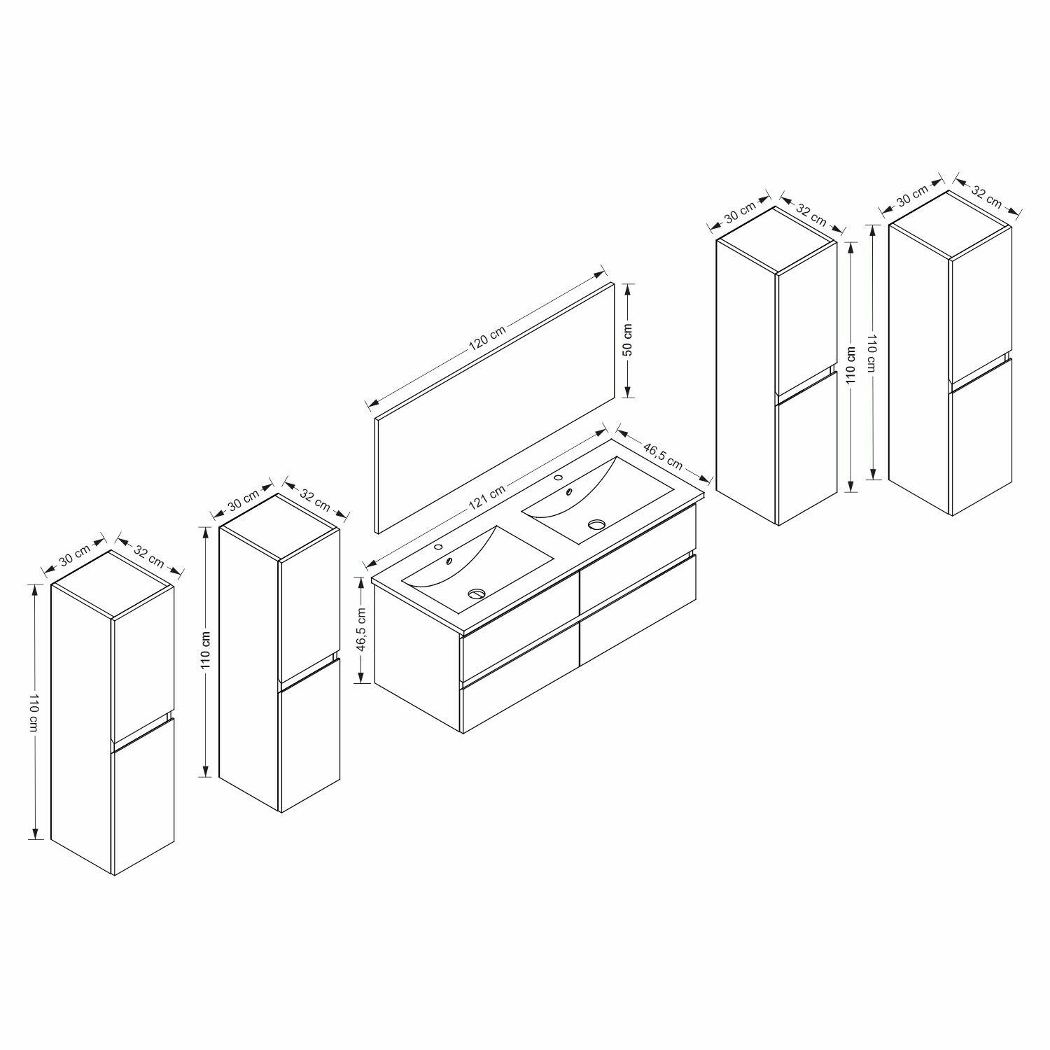Homeline Badmöbel-Set Doppelwaschtisch Dennis New -D-4-xH doppelwaschtisch mit unterschrank, (7-St)