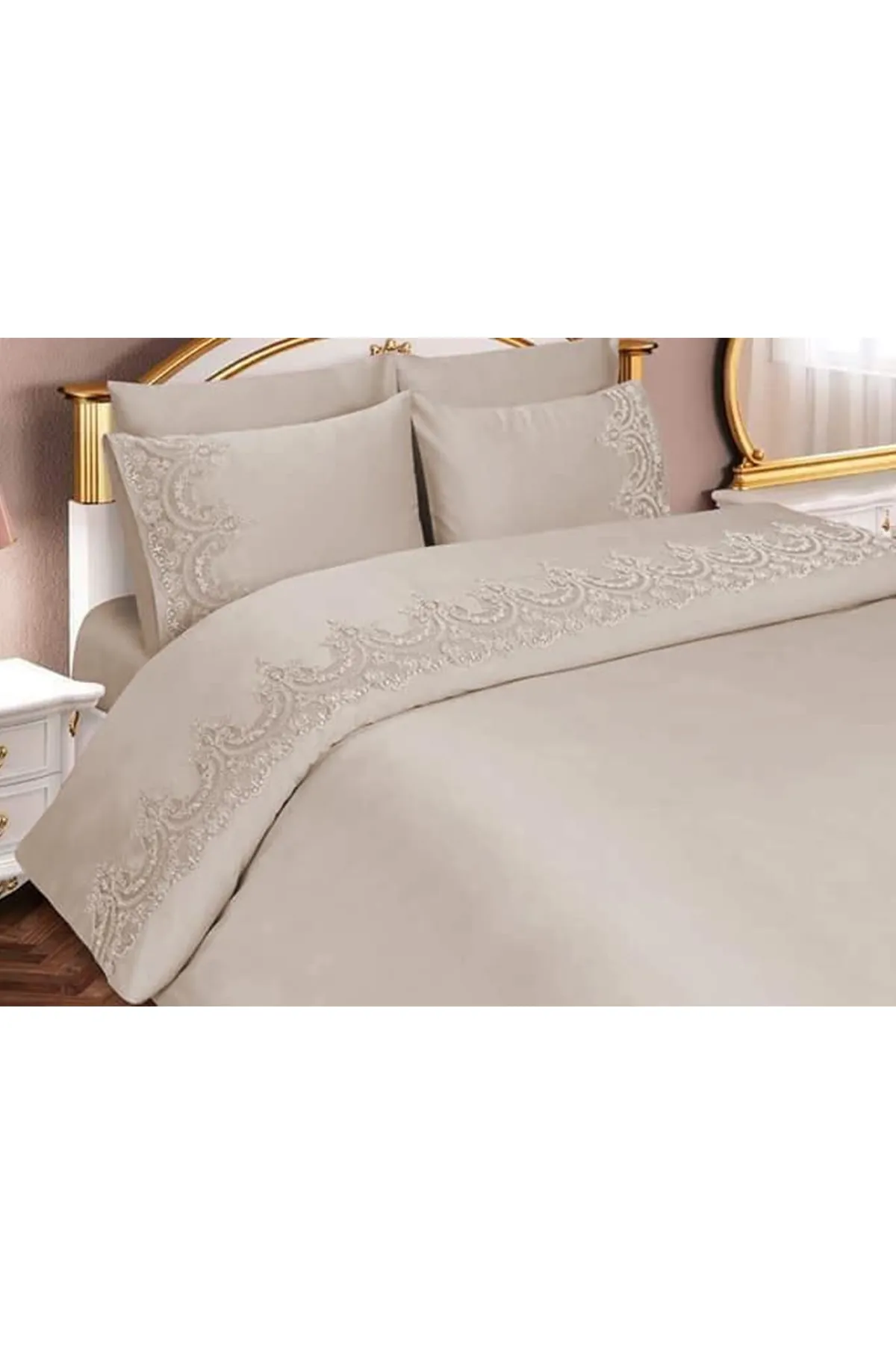Çeyiz Diyarı  Französisches Spitzen-Sultans-Bettbezug-Set, Cappucino