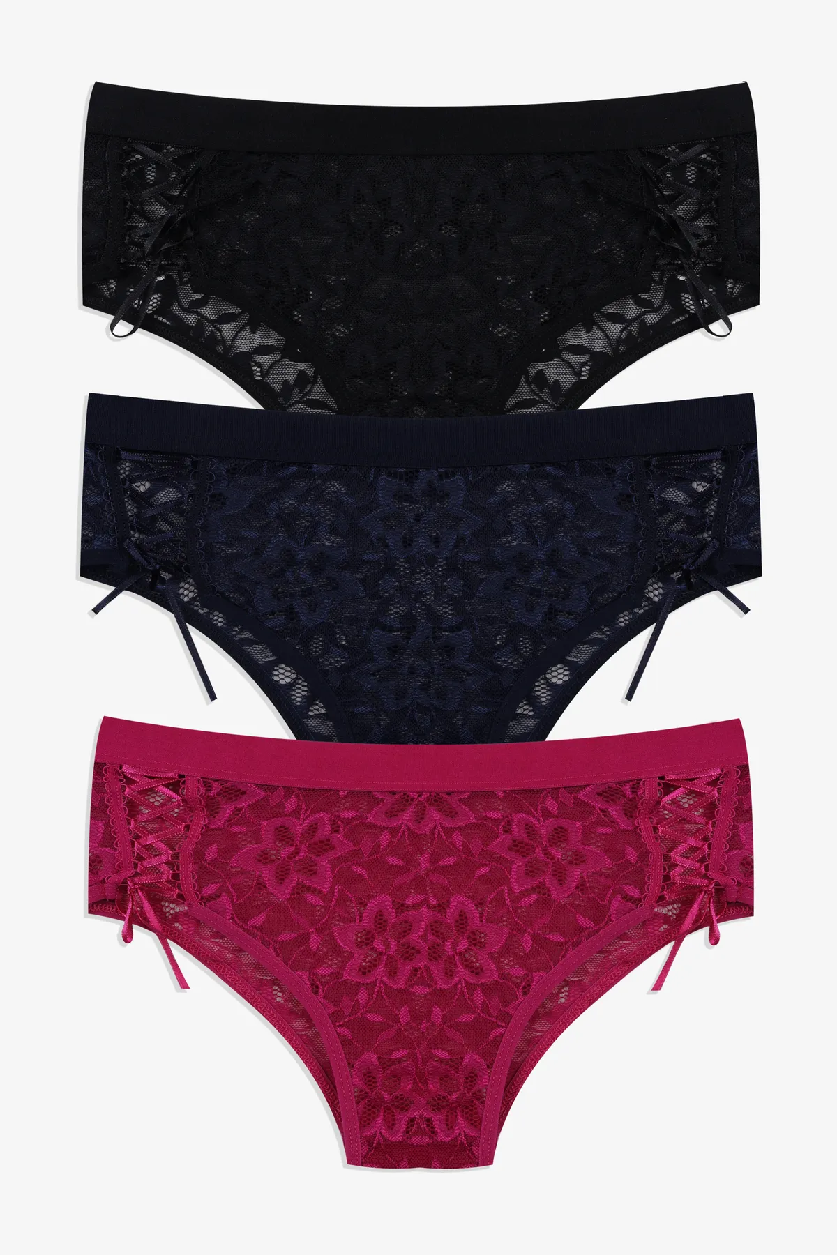 koza iç giyim  3-teiliger Low-Cut-Höschen mit seitlicher Spitze für Damen