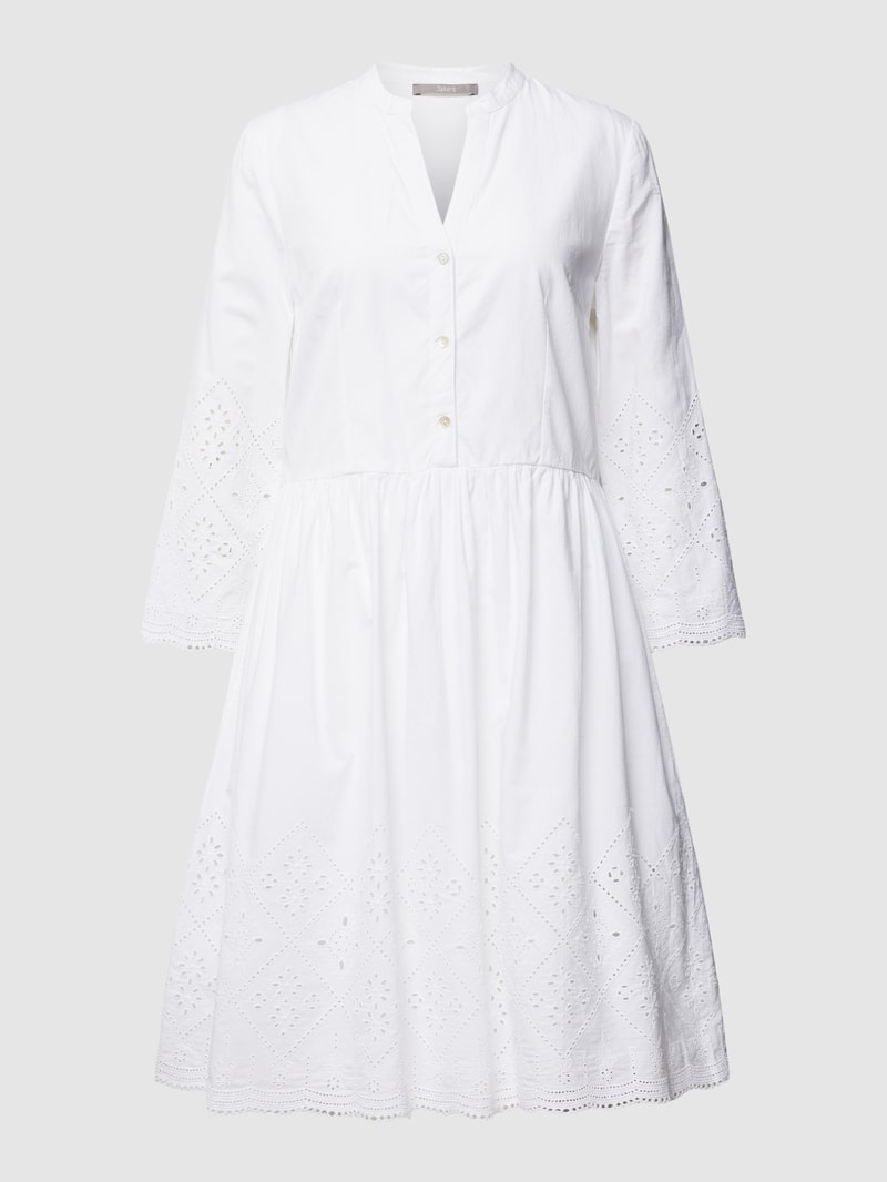 Knielanges Kleid aus Baumwolle mit Lochstickerei in weiß