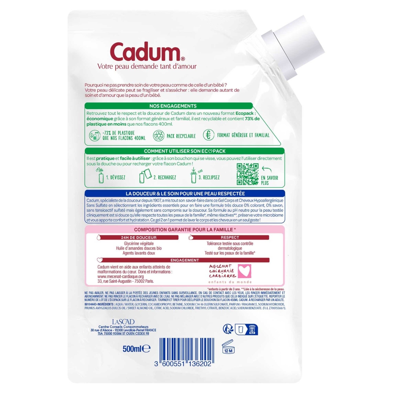 Cadum Ecopack Hypoallergenic Sulfate-Free Body and Hair Gel