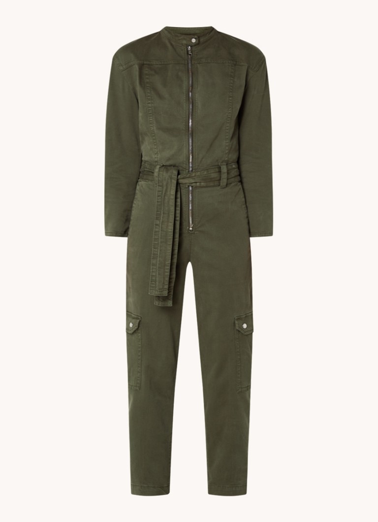 HUGO BOSS Dantonia tapered fit cropped denim jumpsuit with tie belt
