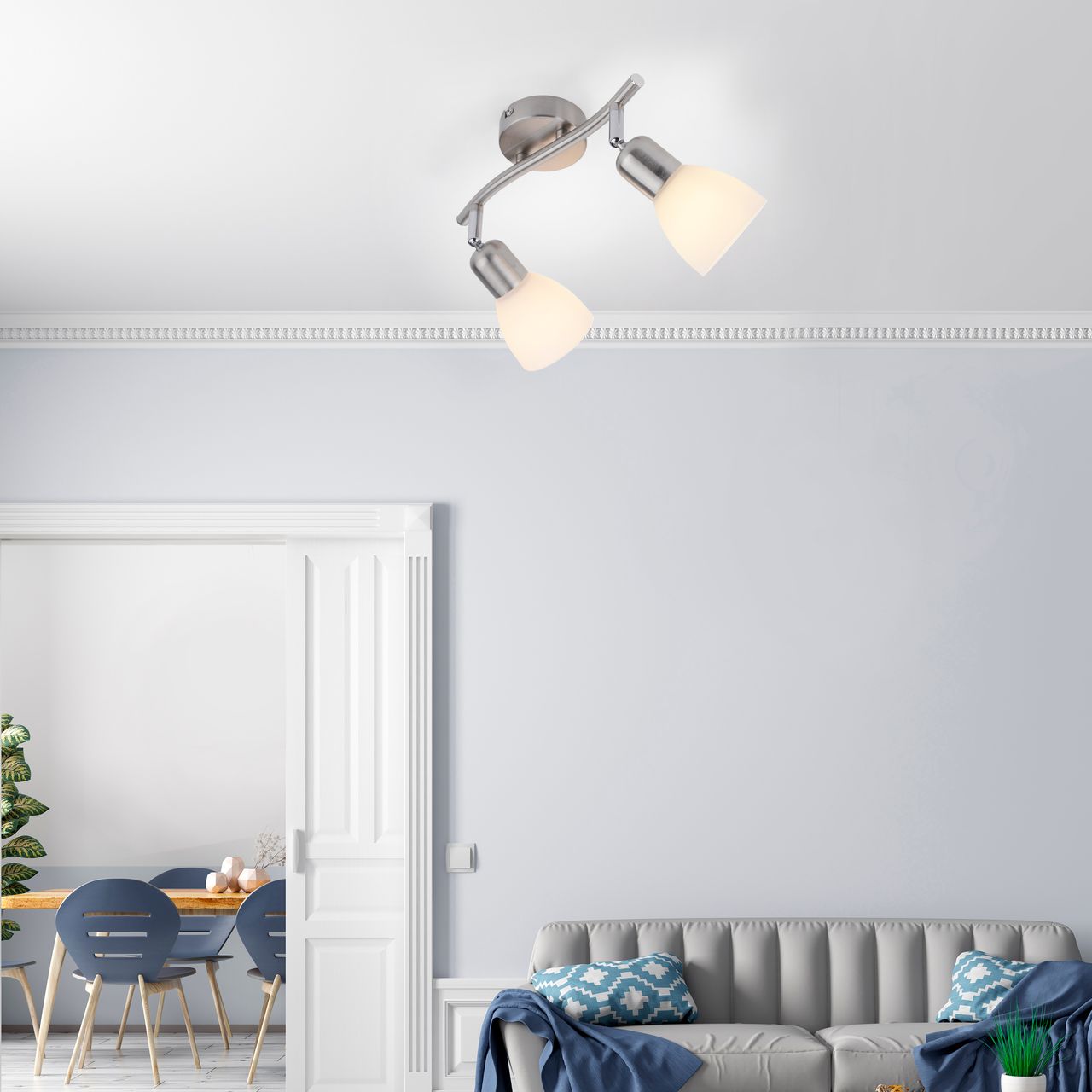 JUST LIGHT LeuchtenDirekt Wand- & Deckenleuchte KARO, 2x E14 max. 40Watt exkl., dreh- und schwenkbar, Innenleuchte, IP20
