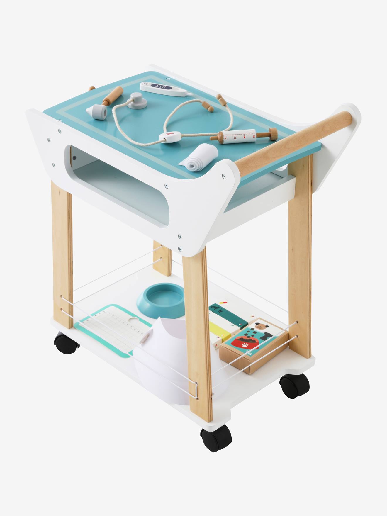 Chariot de vétérinaire en bois FSC® blanc