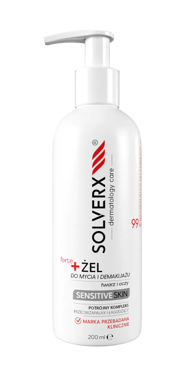 „Solverx Sensitive Skin Forte“ veido valymo ir makiažo valymo gelis