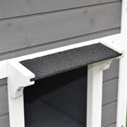 PawHut Katzenhaus Katzenhütte Katzenhöhle Kleintierhaus mit Terrasse und Balkon für Katzen Hunde Tannenholz Grau   Weiß 115 x 66,5 x 74,7 cm