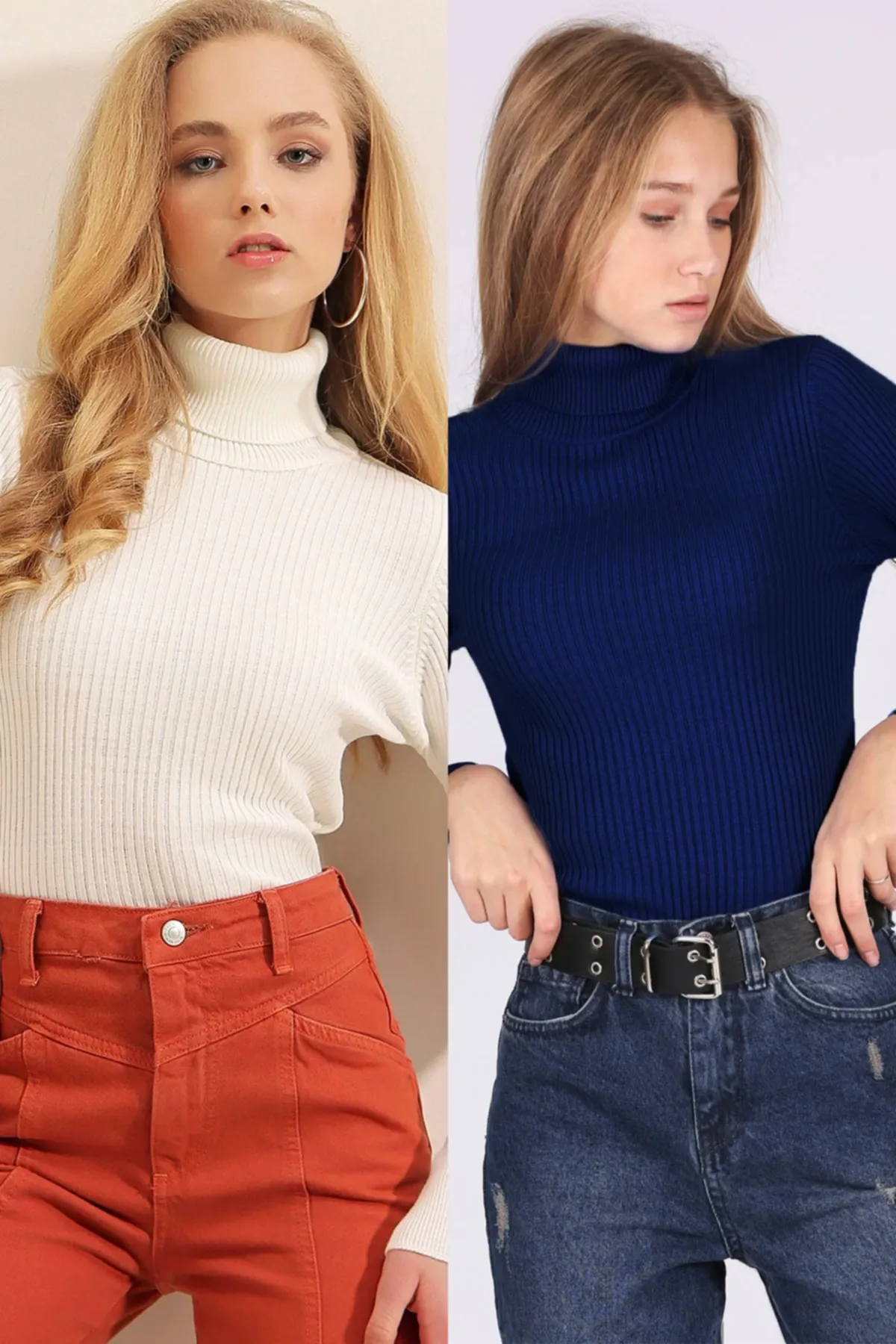 Bigdart  10311 Zweiteiliger Rollkragenpullover in Weiß und Indigo