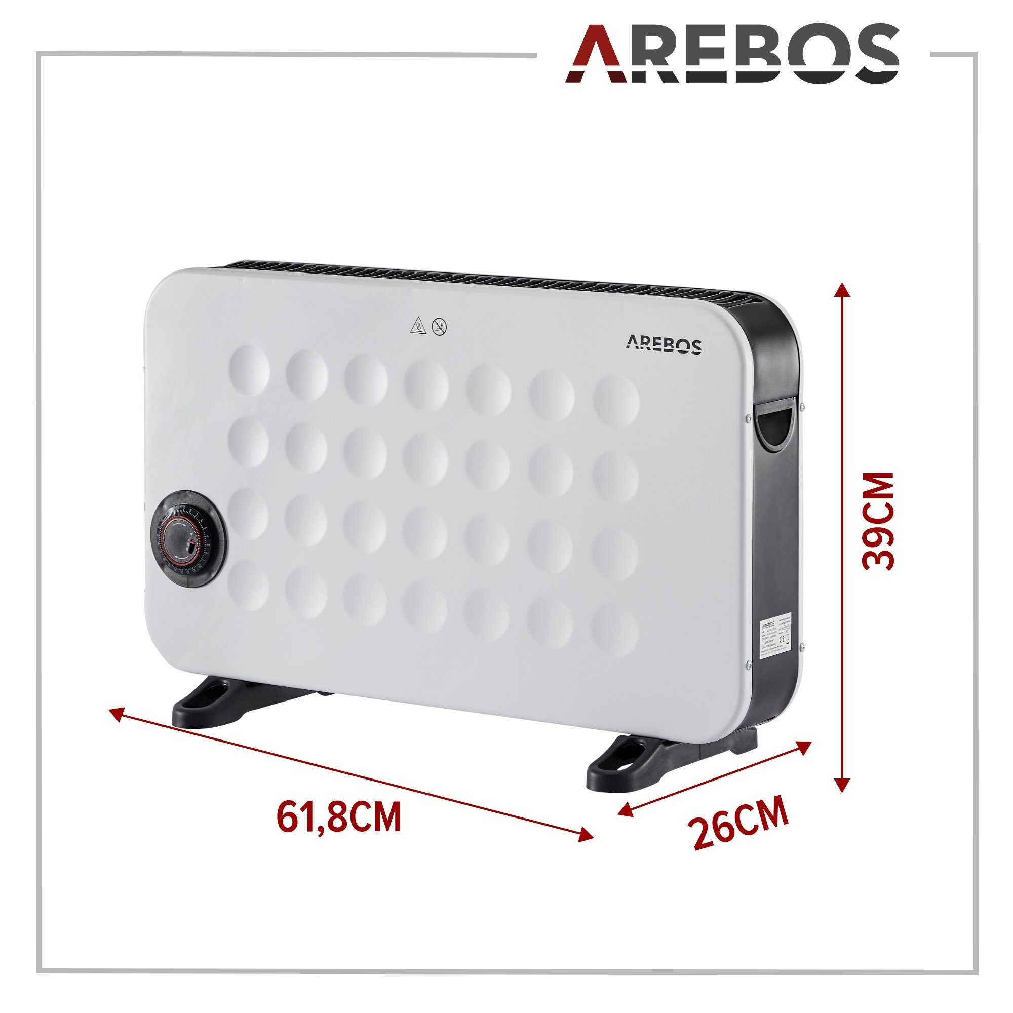 Arebos Konvektor Elektroheizung mit 3 Heizstufen, leise Heizung, schwarz oder weiss