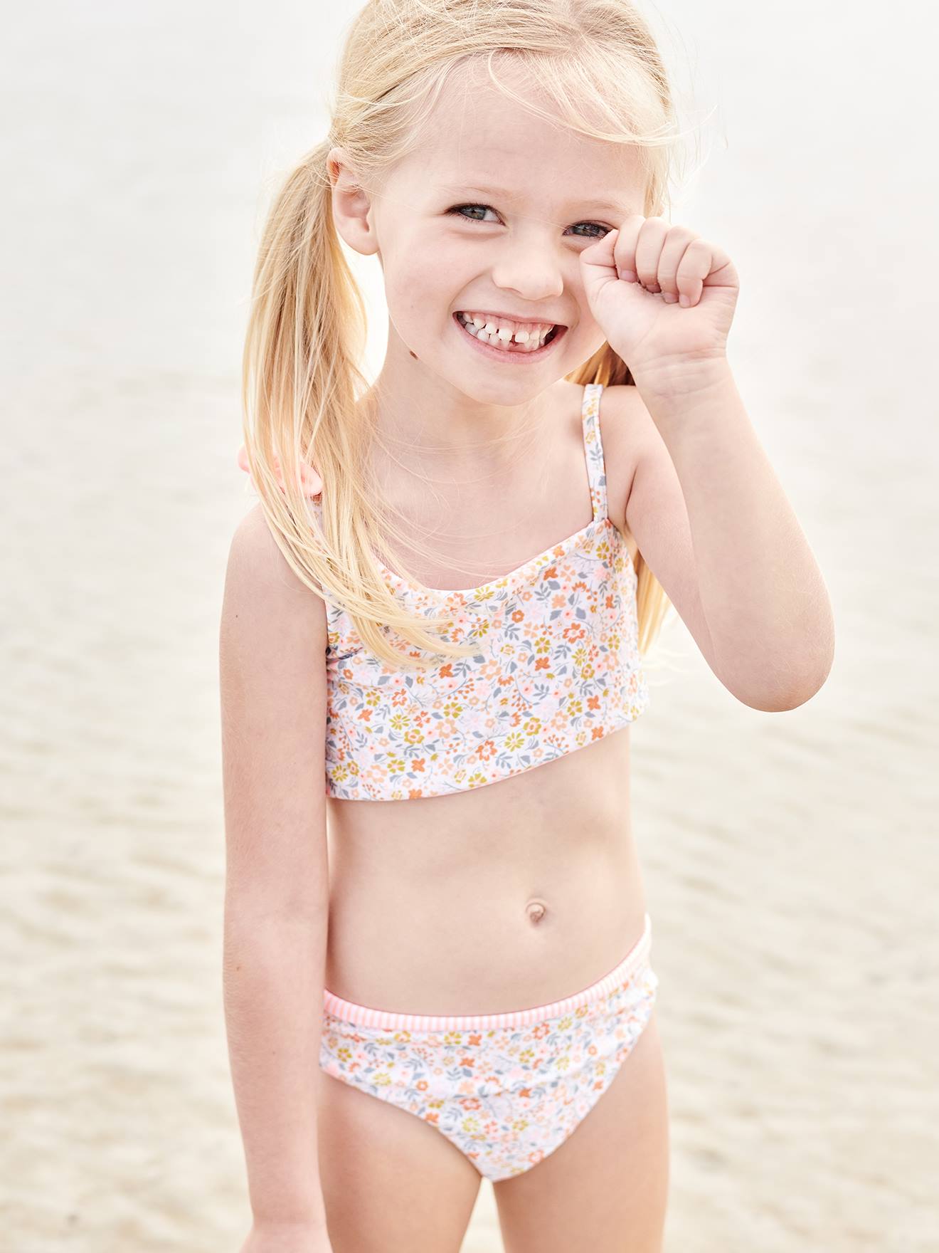 Maillot de bain 2 pièces réversible fille corail
