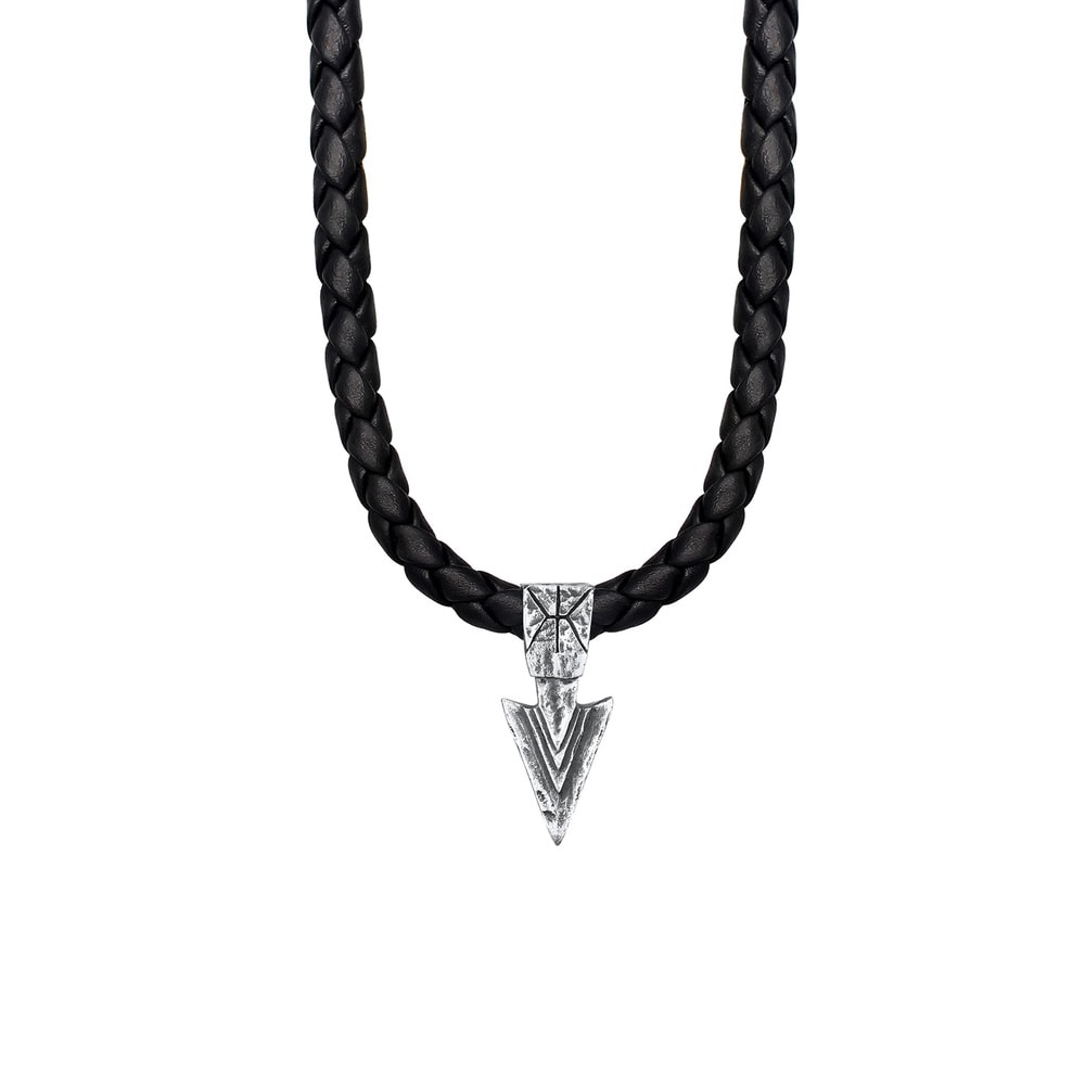 KUZZOI KUZZOI Collier Herren Lederkette Arrow Oxidiert Basic 925 Silber collier