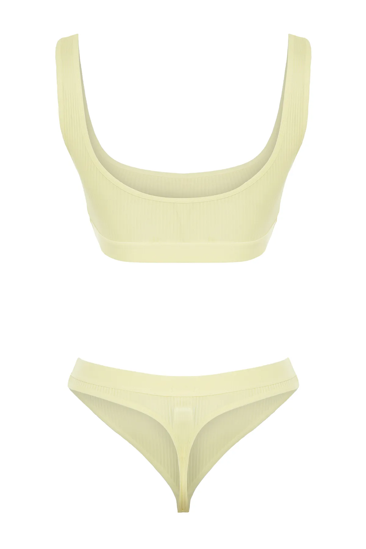 Trendyol Collection  Gelbes, geripptes, elastisches Unterwäsche-Set mit Fenster/Ausschnitt und detailliertem Ausschnitt THMSS23CC00110
