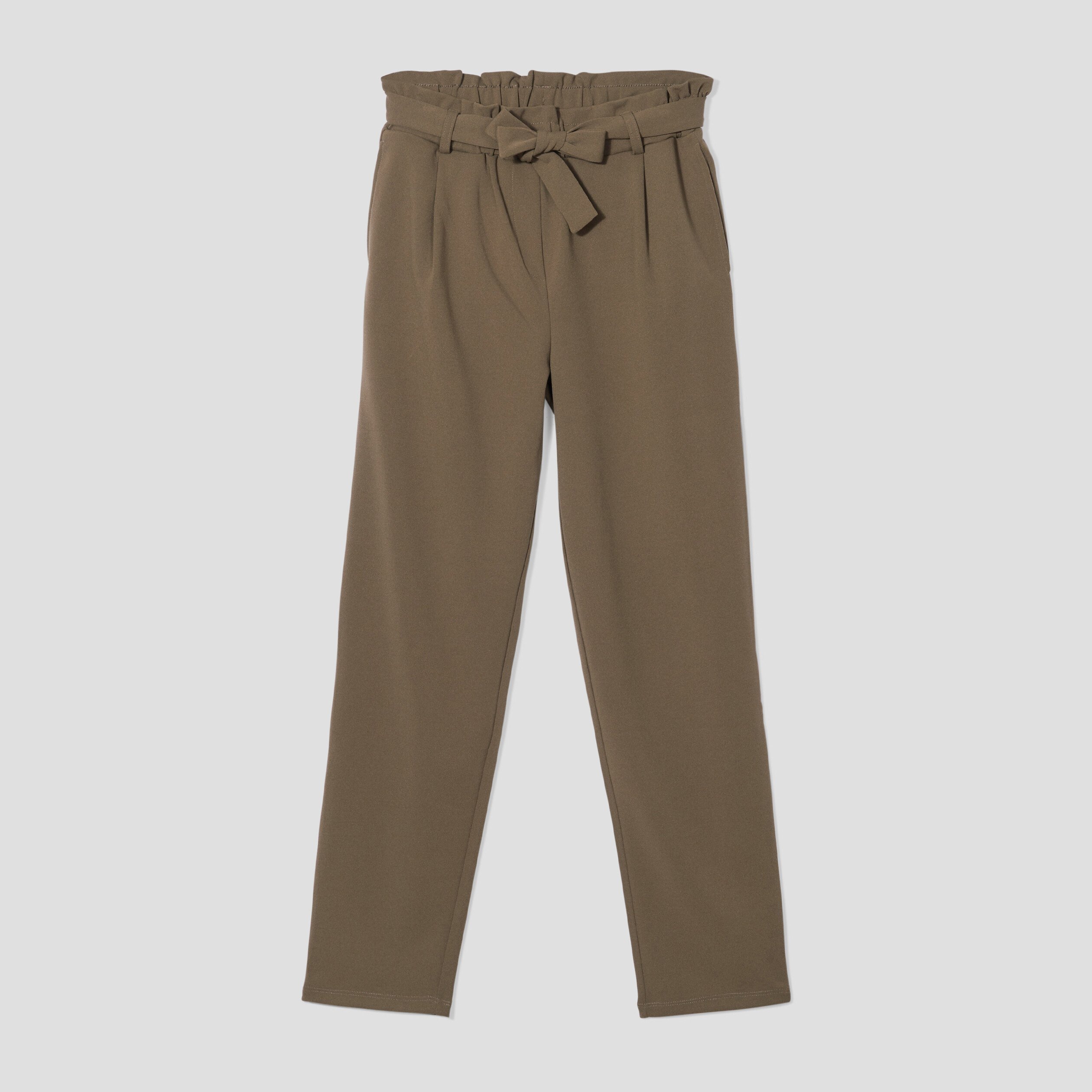 Pantalon city paperbag ceinturé vert kaki femme | La Halle