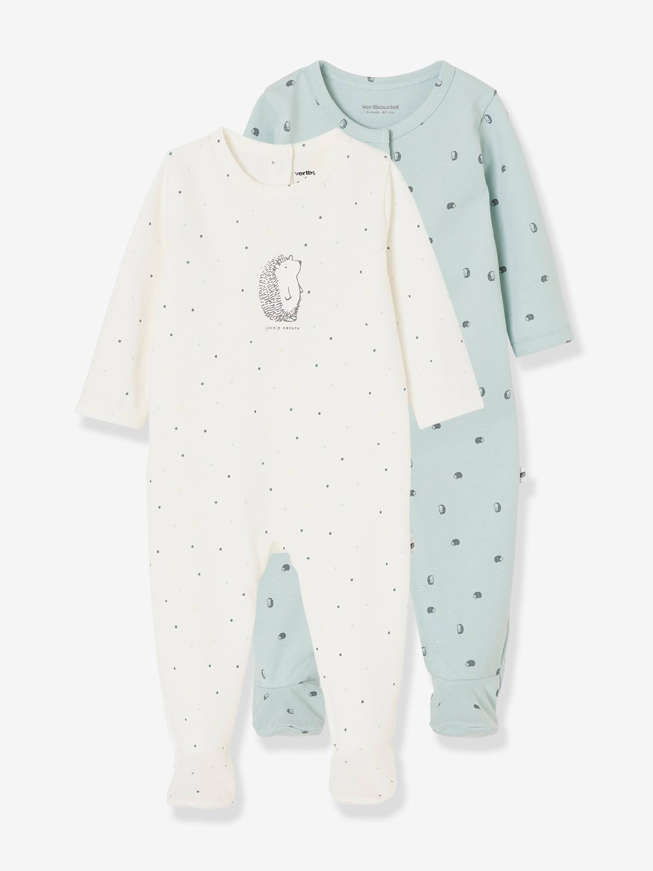 Lot de 2 pyjamas bébé ouverture naissance en cotob bio 