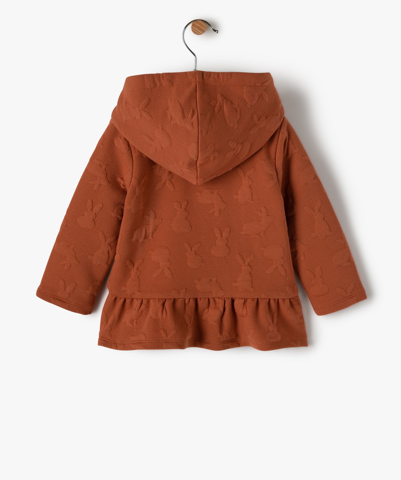 Sweat bébé fille à capuche fermeture zippé doublé peluche marron | GEMO