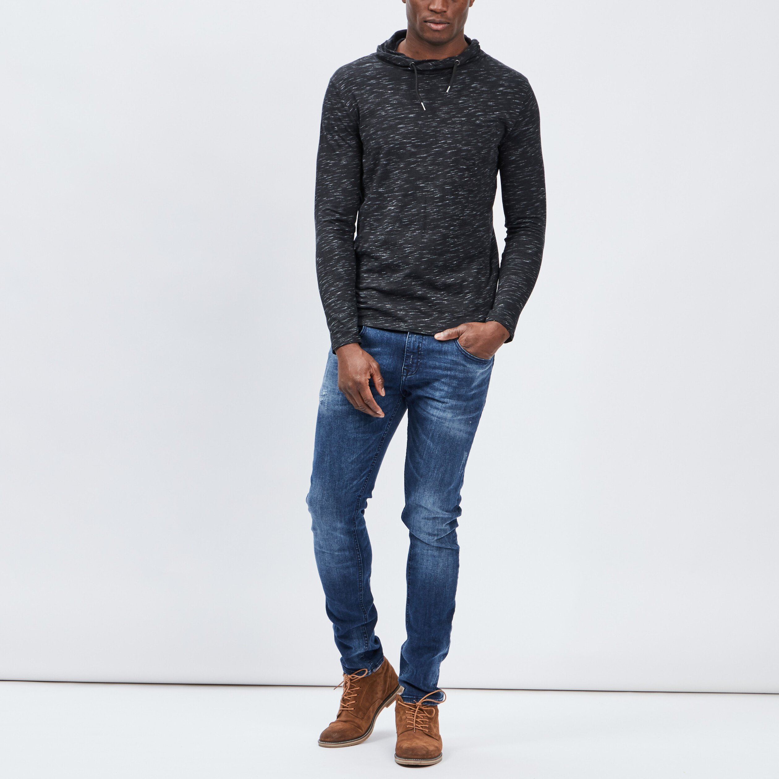 T-shirt manches longues col montant noir homme | La Halle