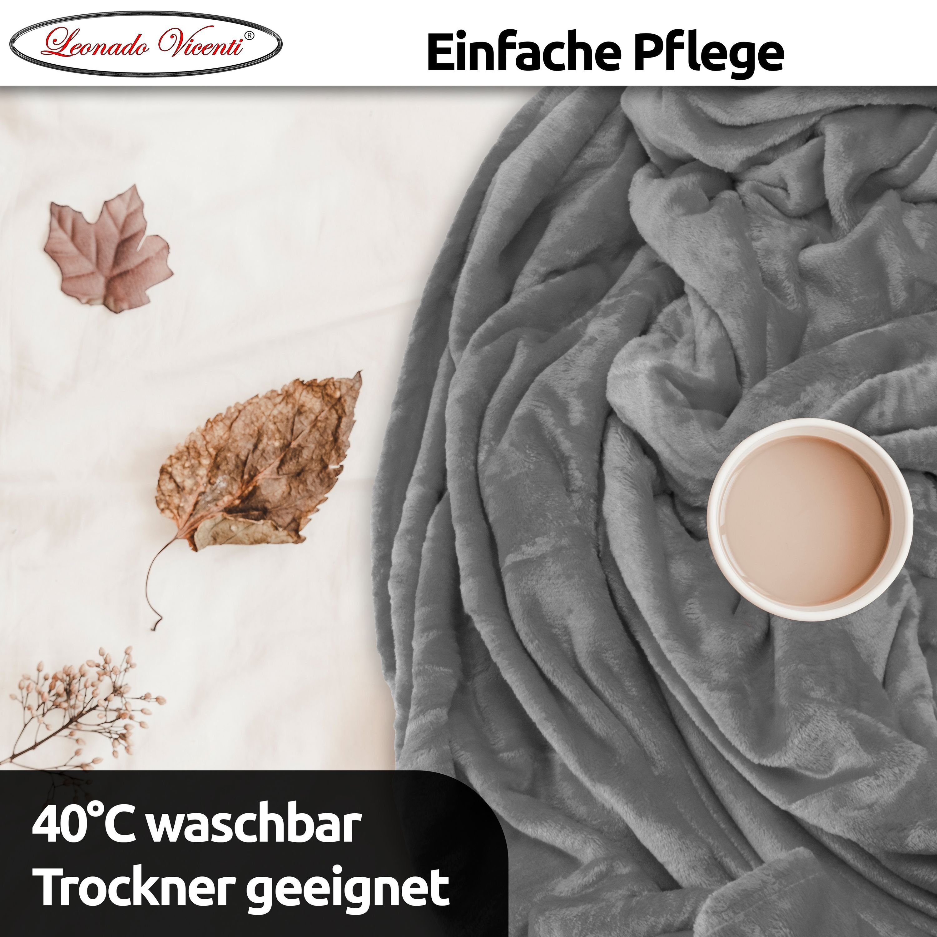 Wohndecke kuschelig warm 150x200, 220x240 oder 270x230, Leonado Vicenti, Kuscheldecke flauschig weich, Einfarbig