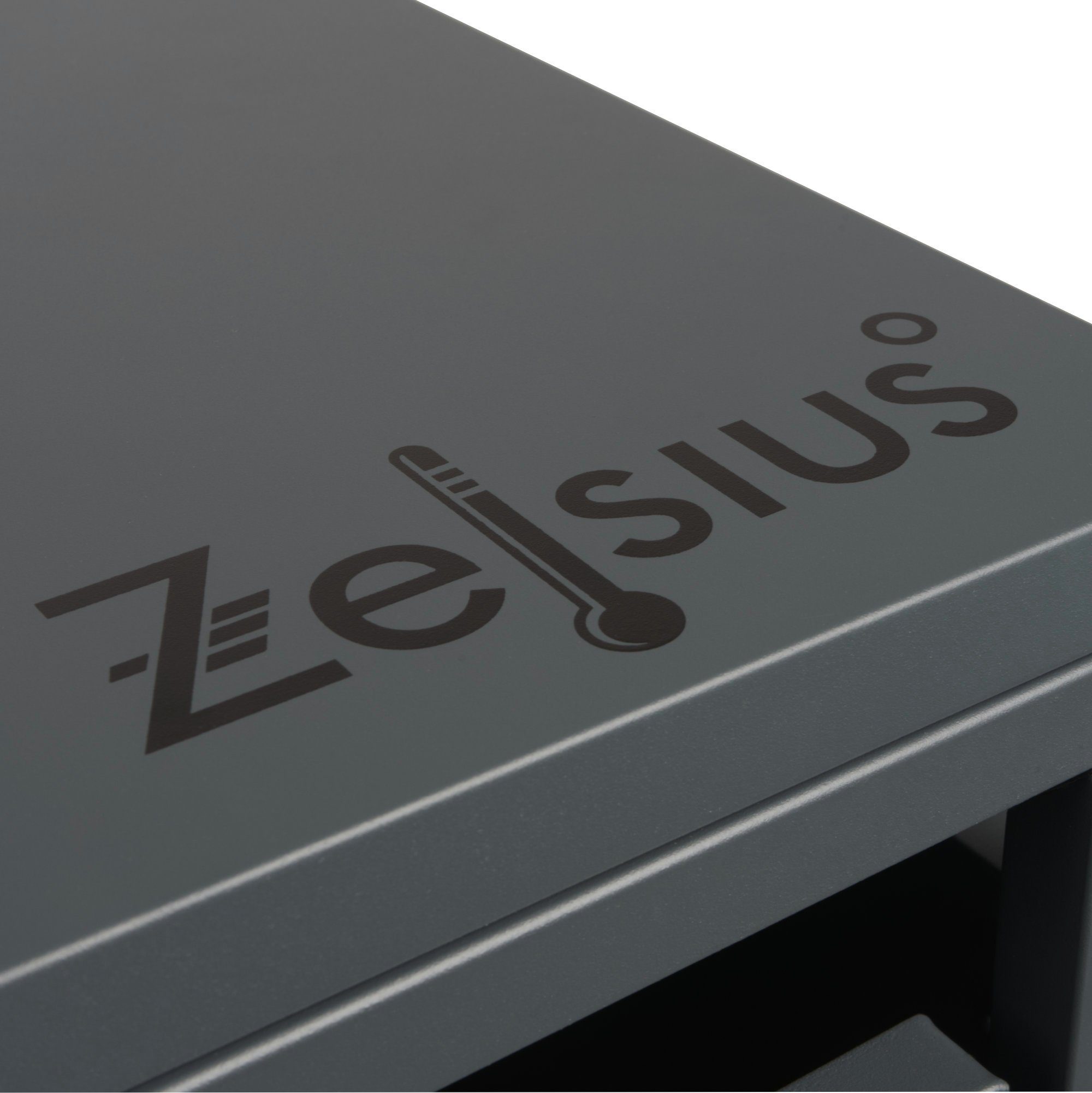 Zelsius Mülltonnenbox für drei Mülltonnen, Anthrazit RAL 7016, Tür in hellgrauer Holzoptik